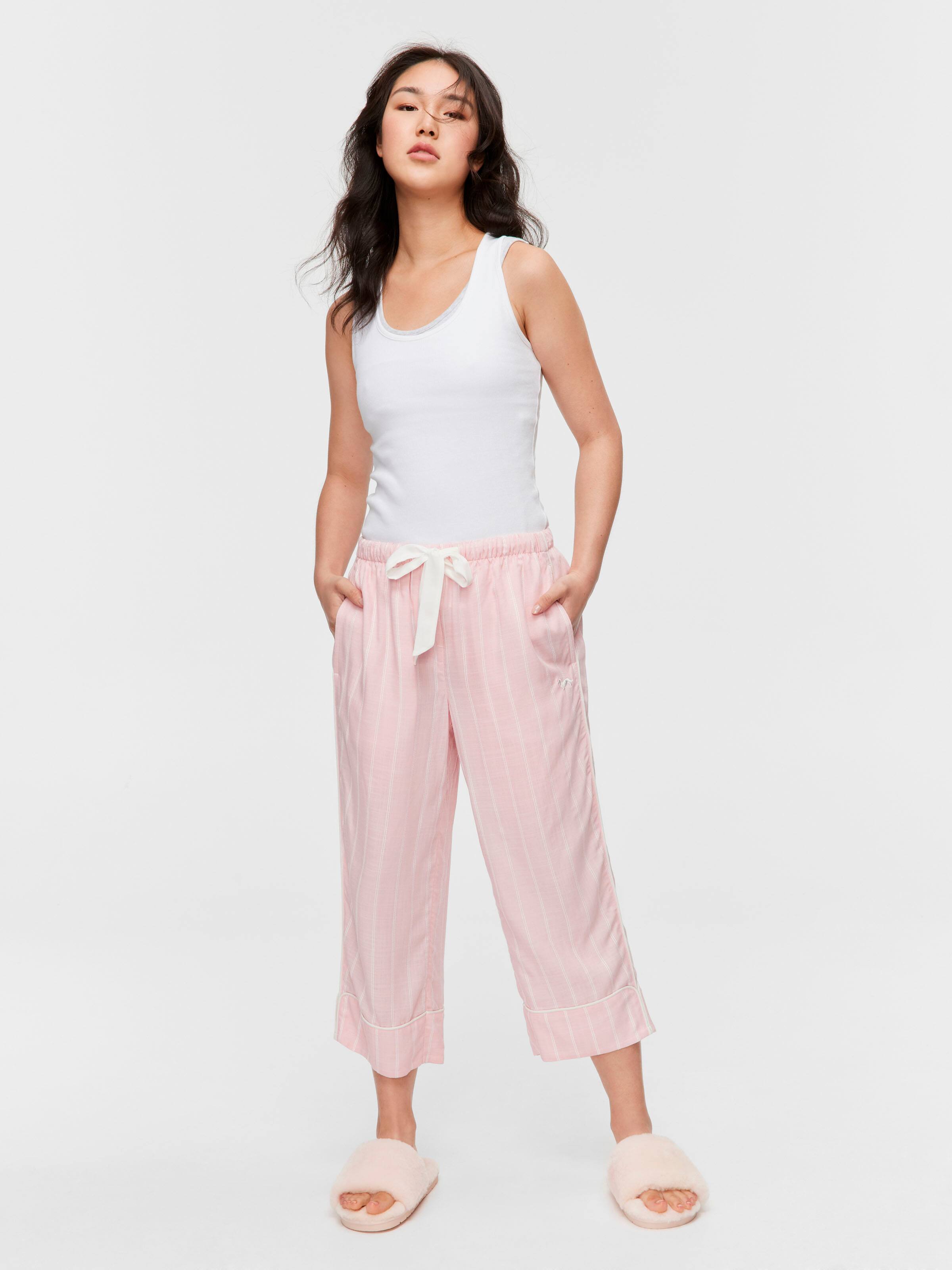 Light Pink Stripe 100% Textured Viscose 3/4 Pj Pant