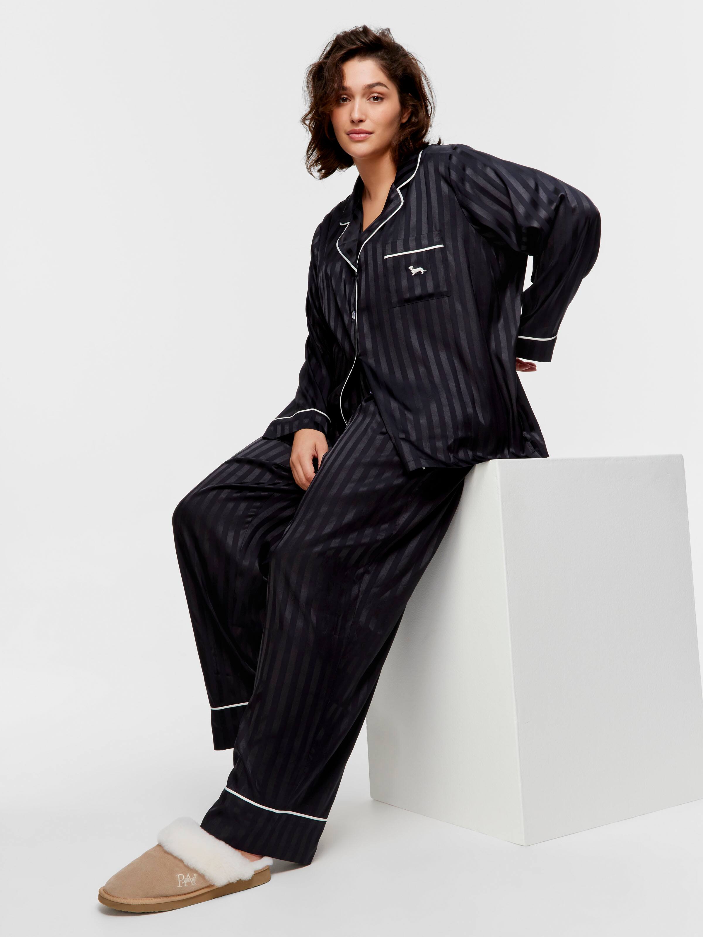 P.A. Plus Black Stripe Chic Satin Long Pj Set