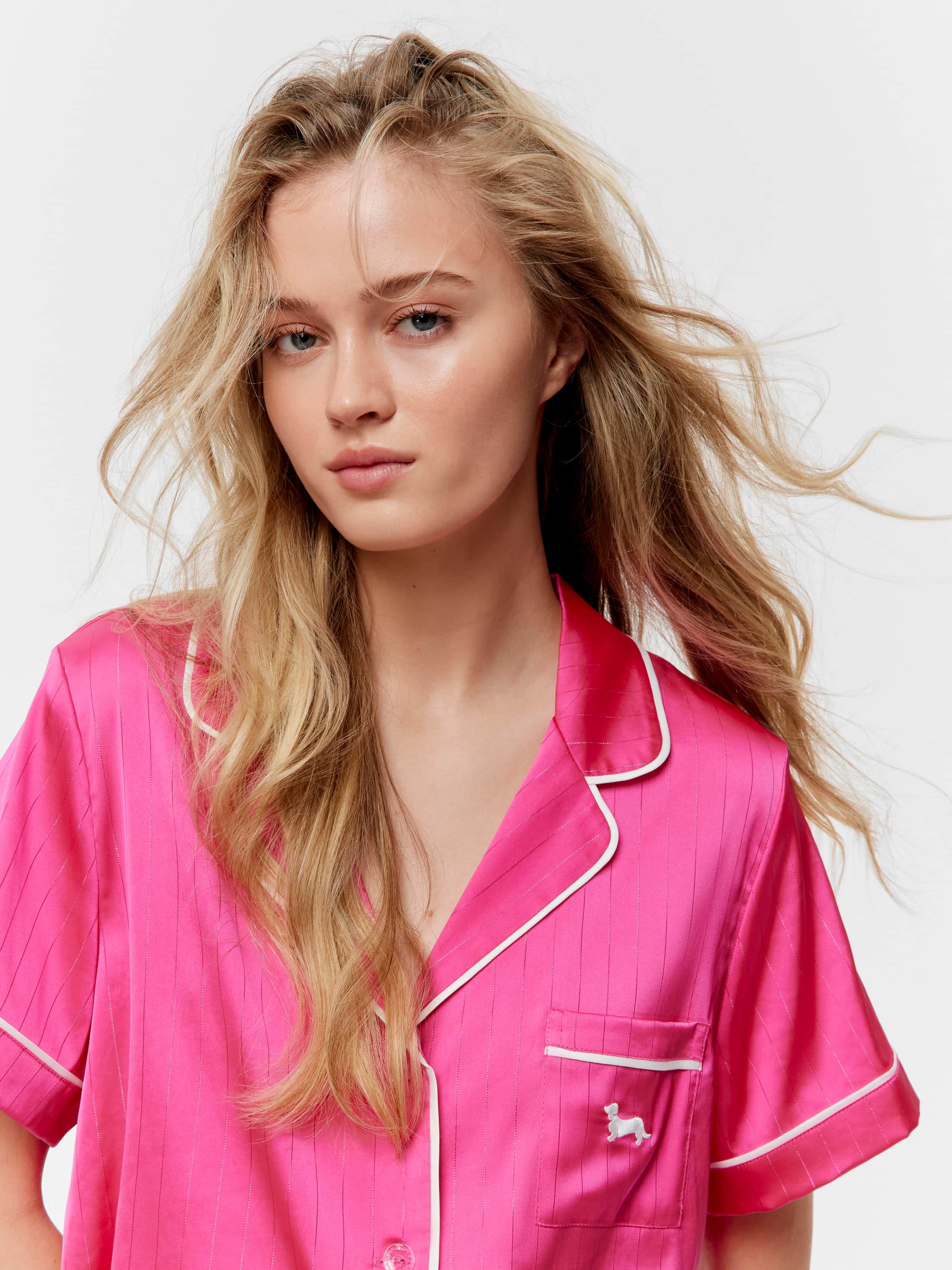 Pink Lurex Chic Satin Shortie Pj Set