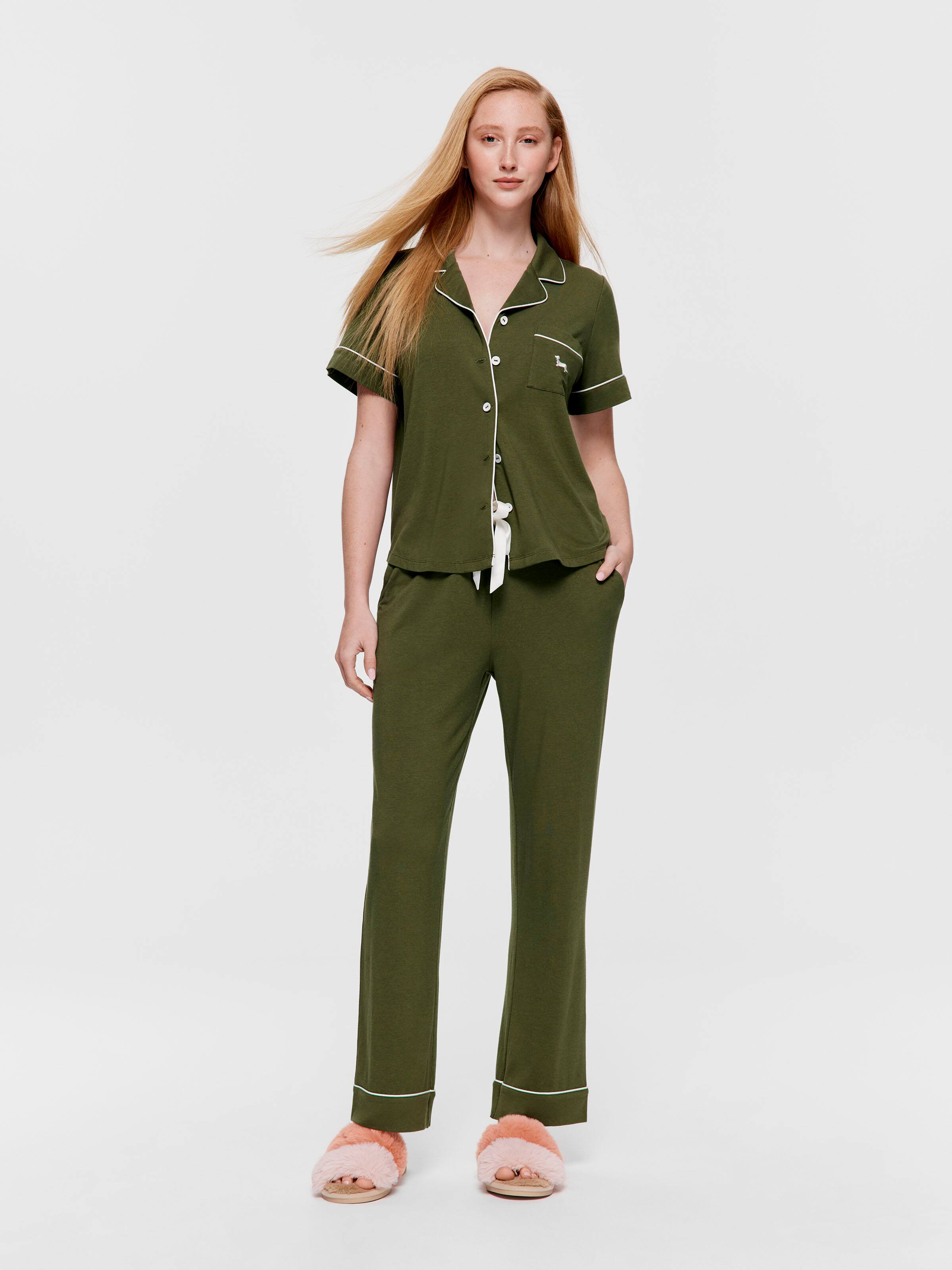 Green Bamboo Jersey Short Sleeve & Pant Pj Set