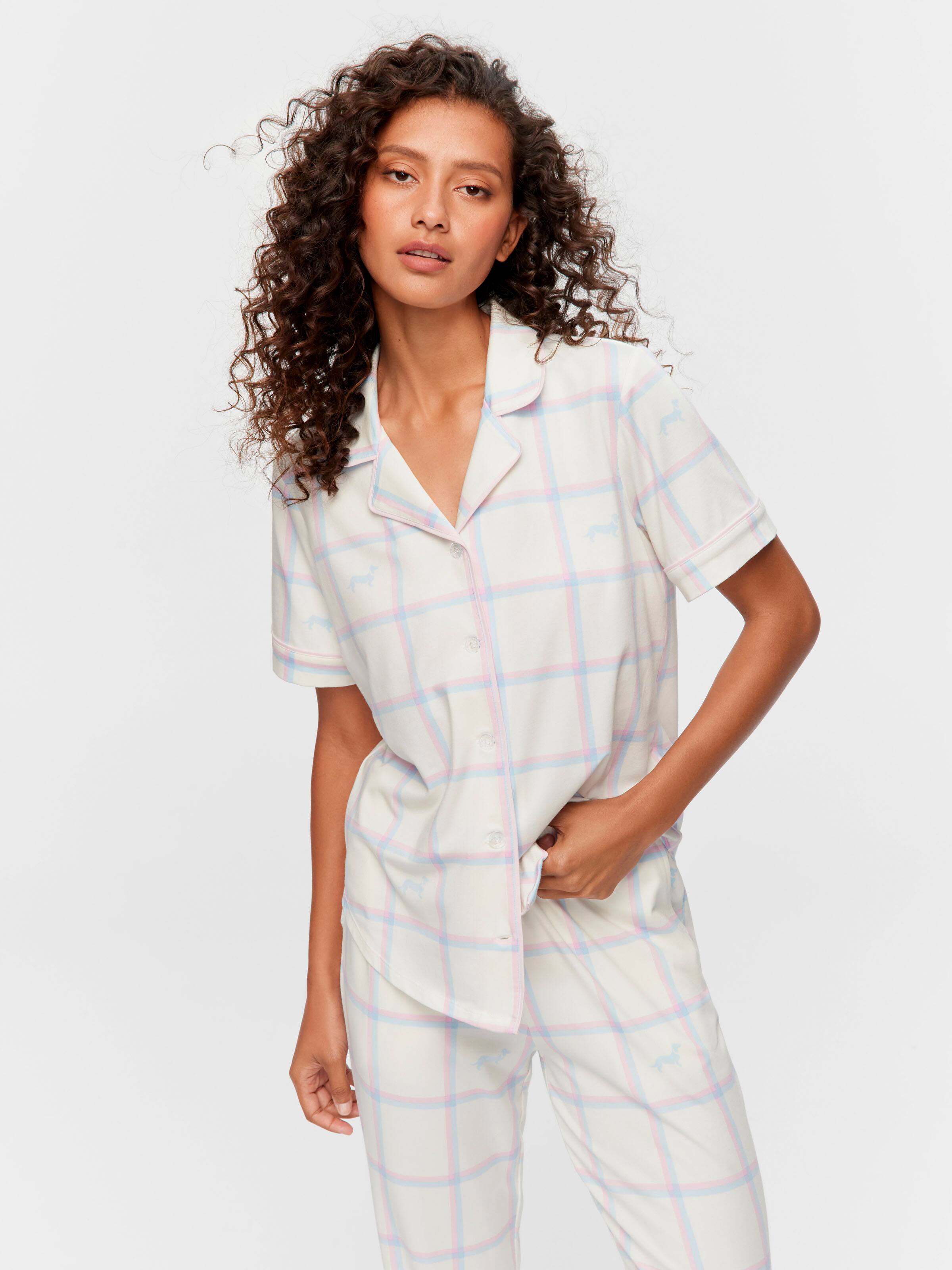 Cream Windowpane Short Sleeve Shirt