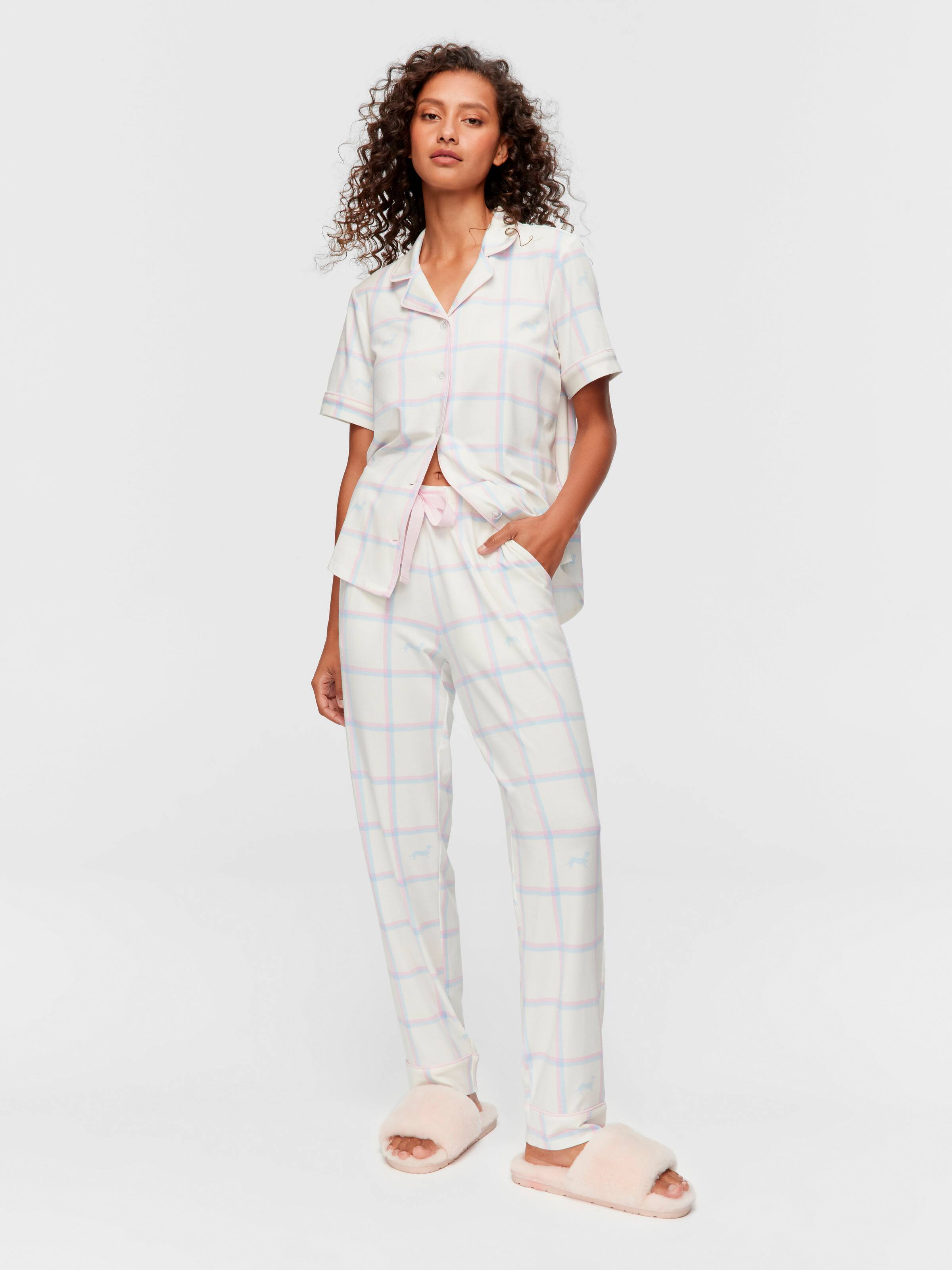 Cream Windowpane Tapered Pj Pant