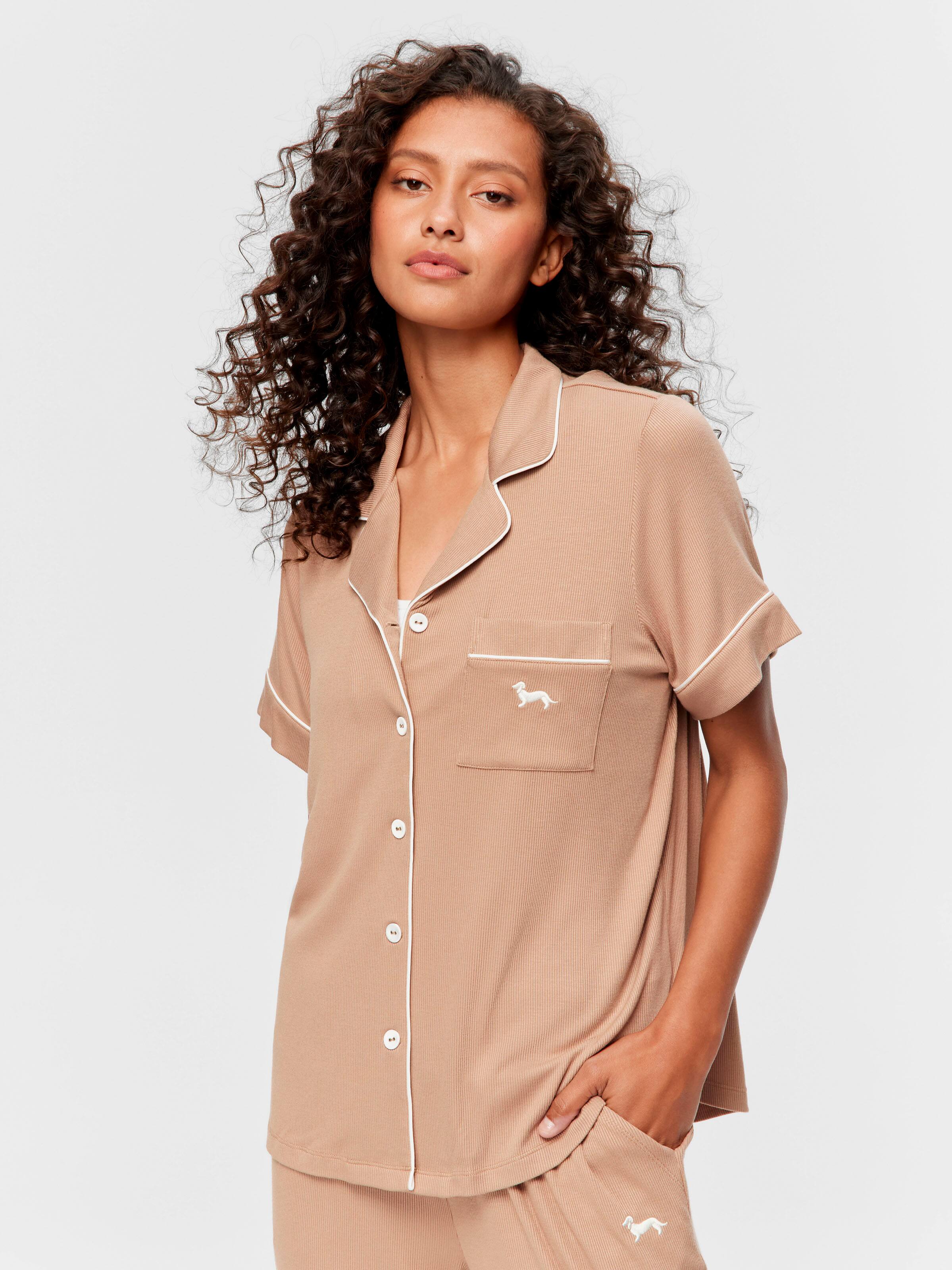 Caramel Bamboo Rib Short Sleeve Shirt