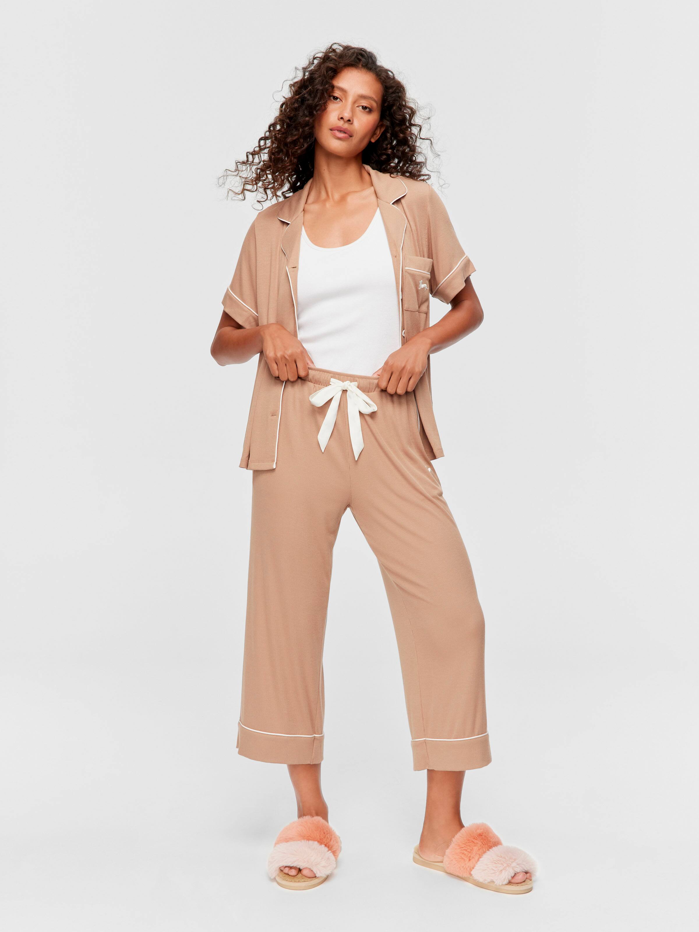 Caramel Bamboo Rib 3/4 Pj Pant