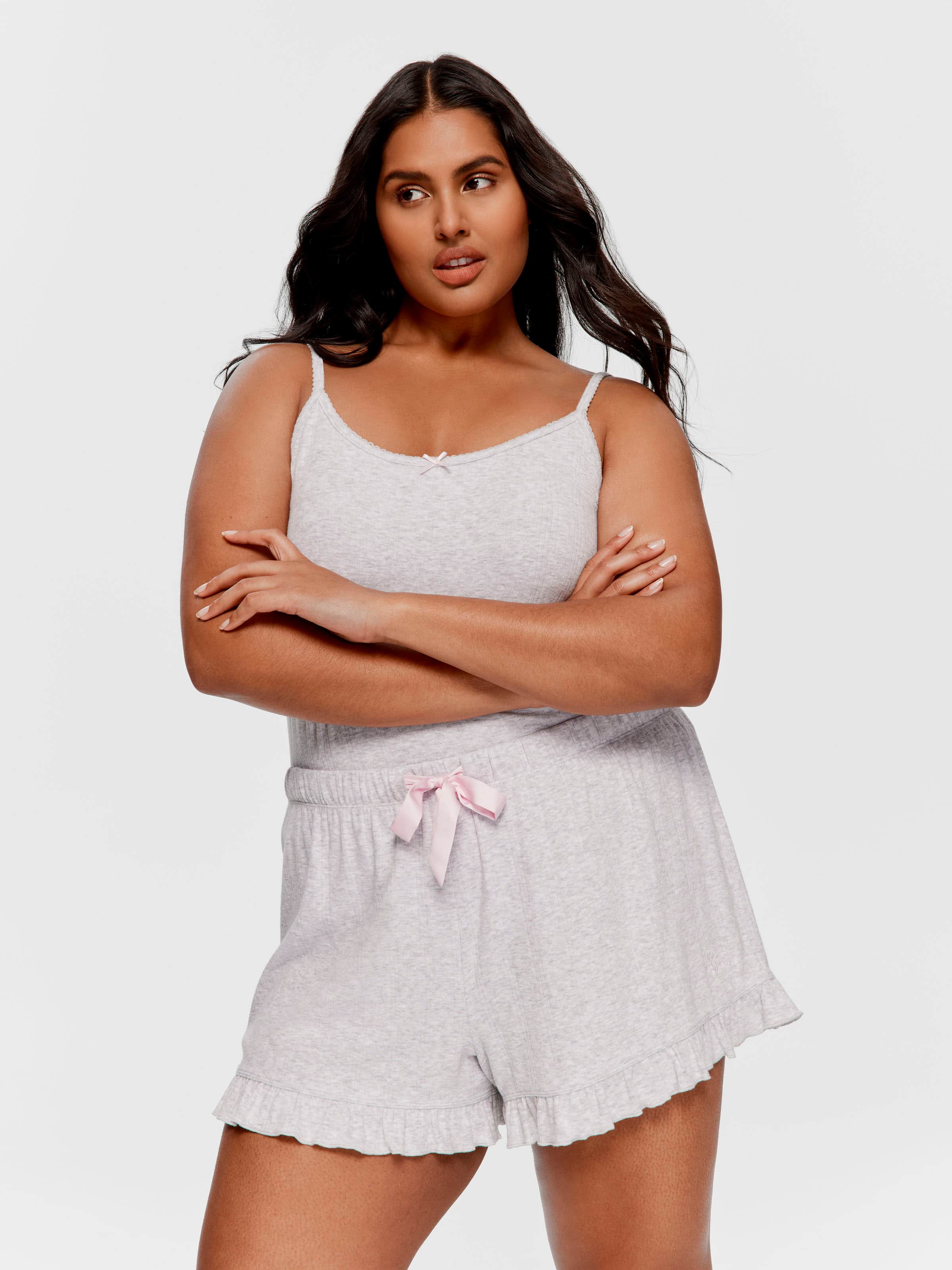 P.A. Plus Light Grey Pointelle Mini Flutter Short