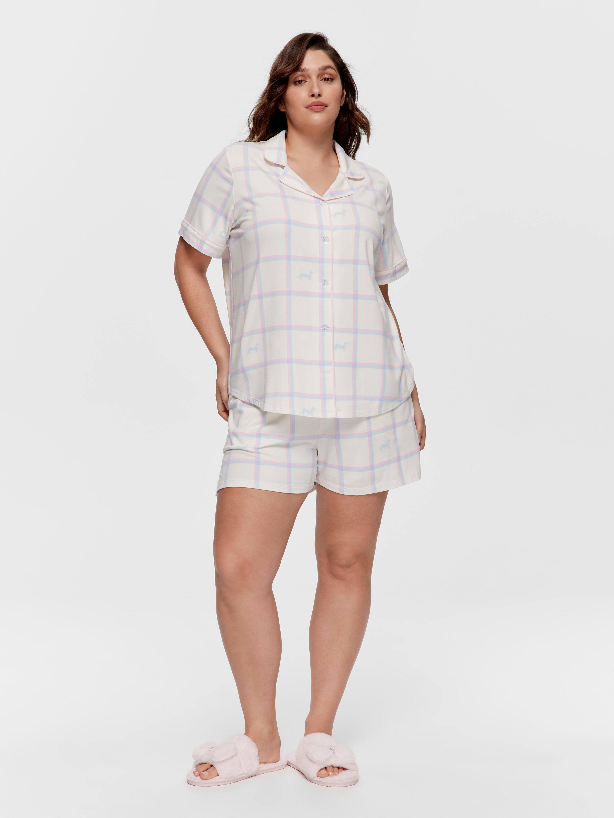 P.A. Plus Cream Windowpane Short Sleeve Shirt