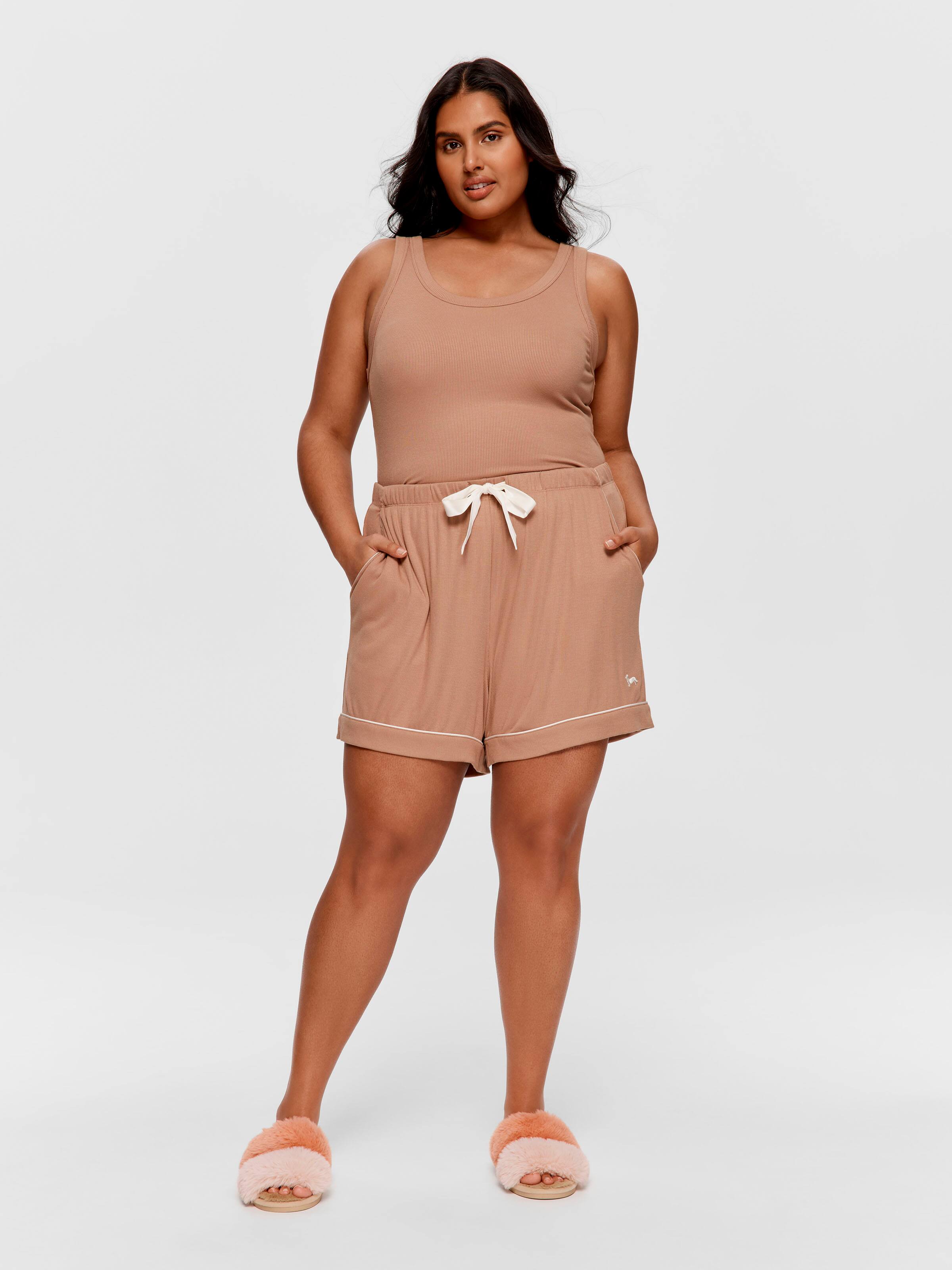 P.A. Plus Caramel Bamboo Rib Long Pj Short