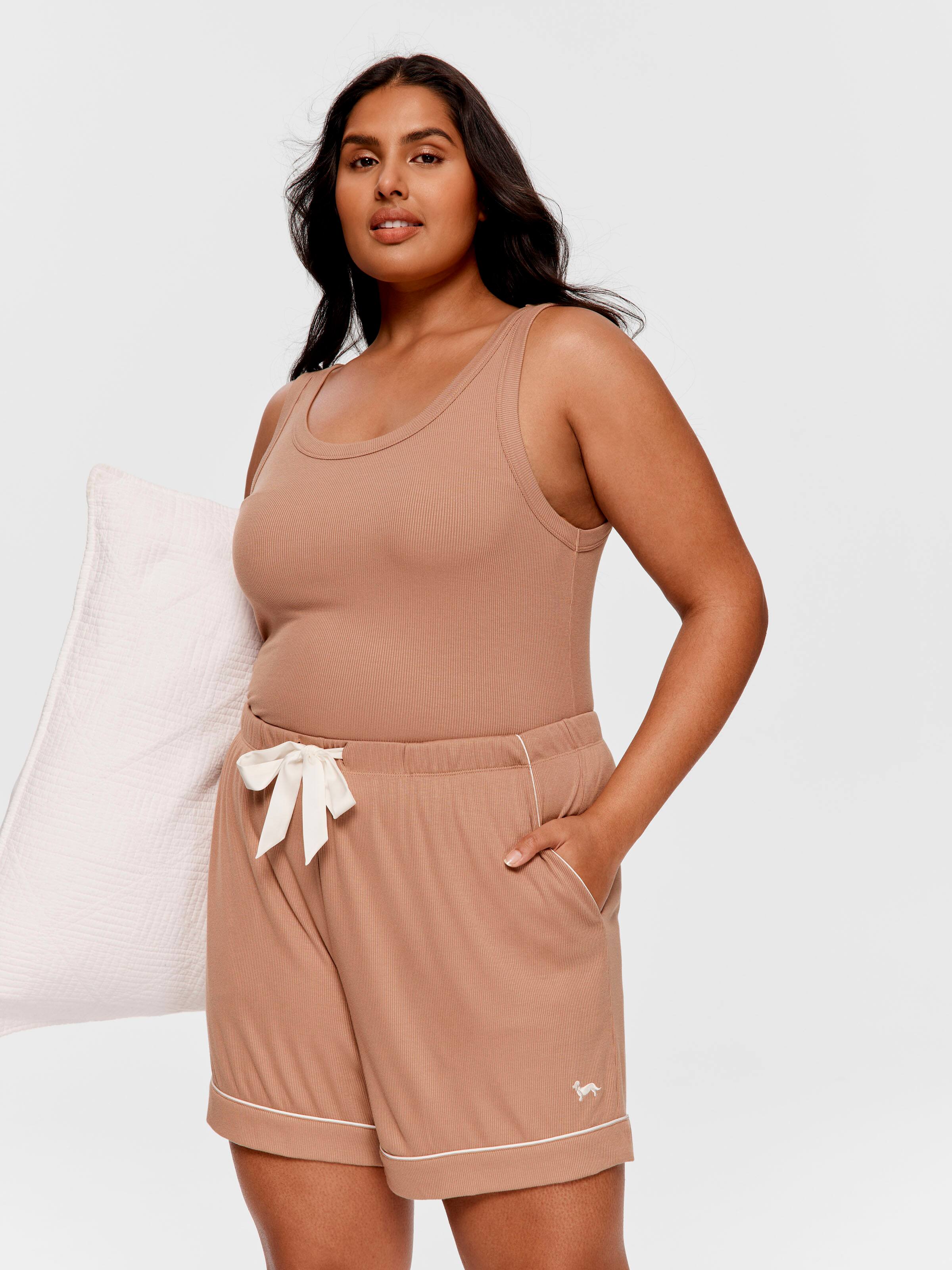 P.A. Plus Caramel Bamboo Rib Long Pj Short