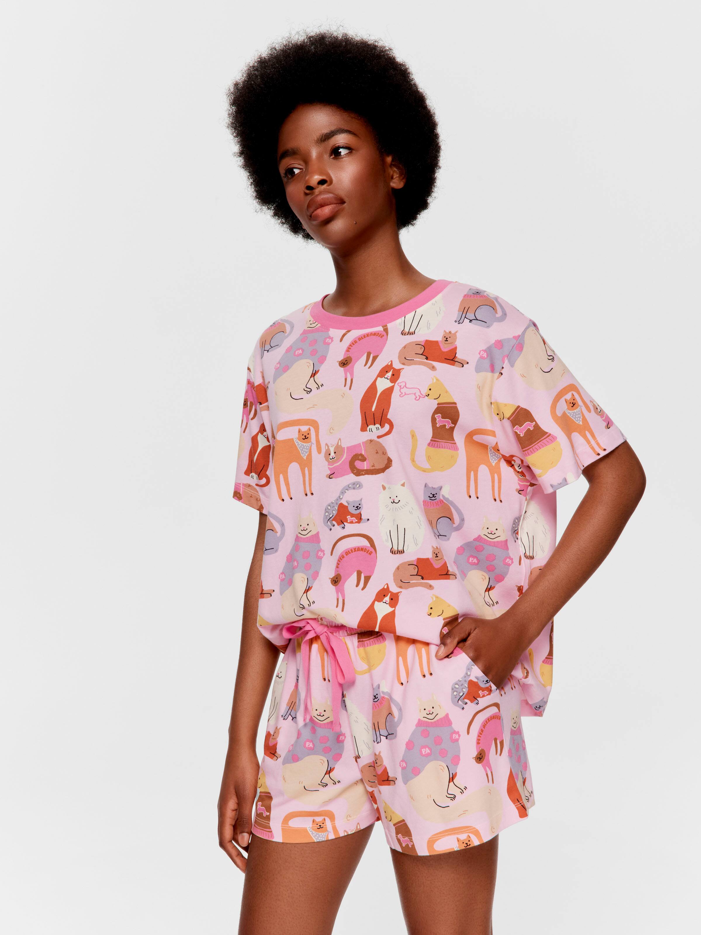 Abstract Cats Shortie Pj Set