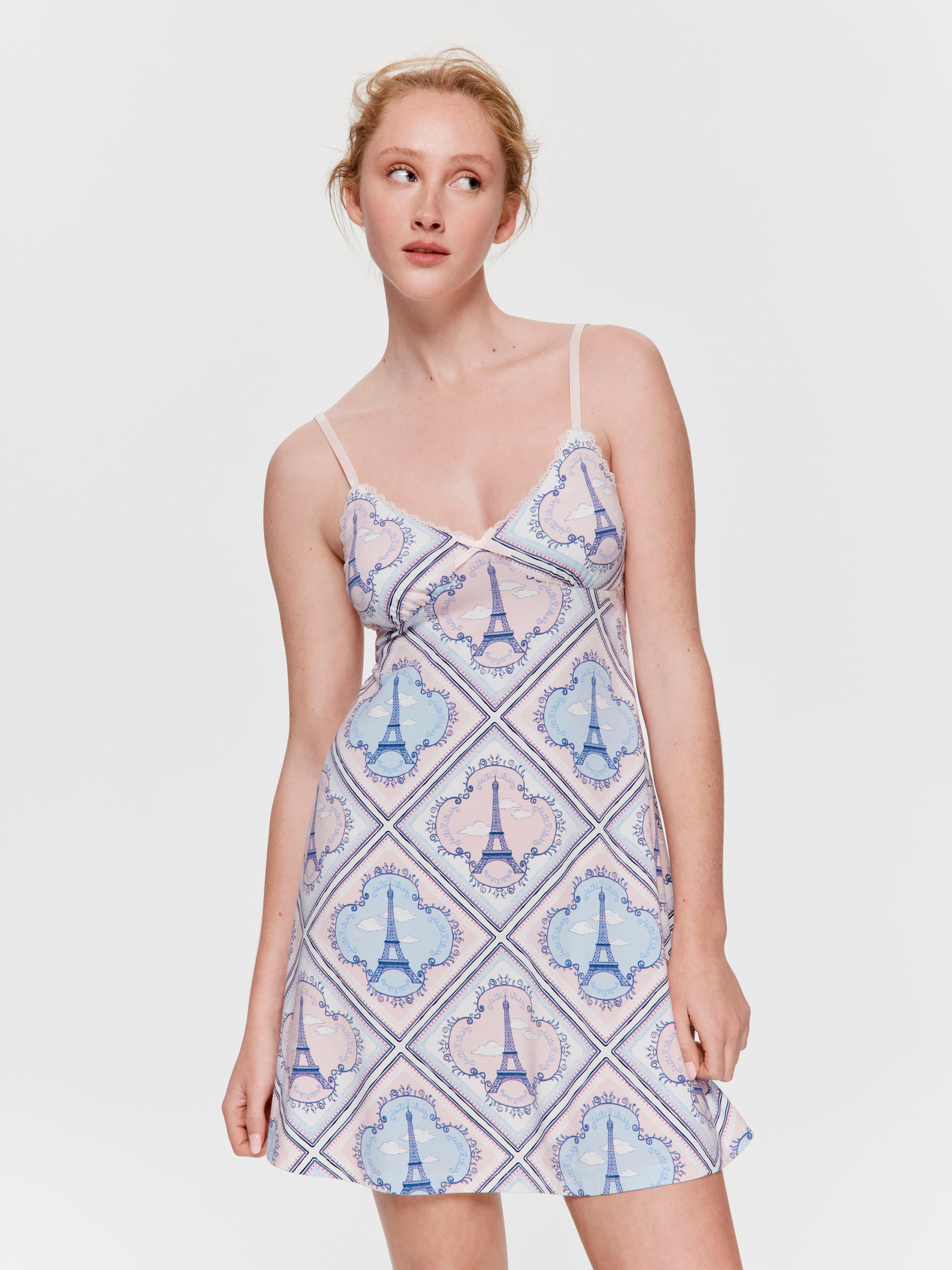 Paris Eiffel Tower Lace Back Slip Nightie