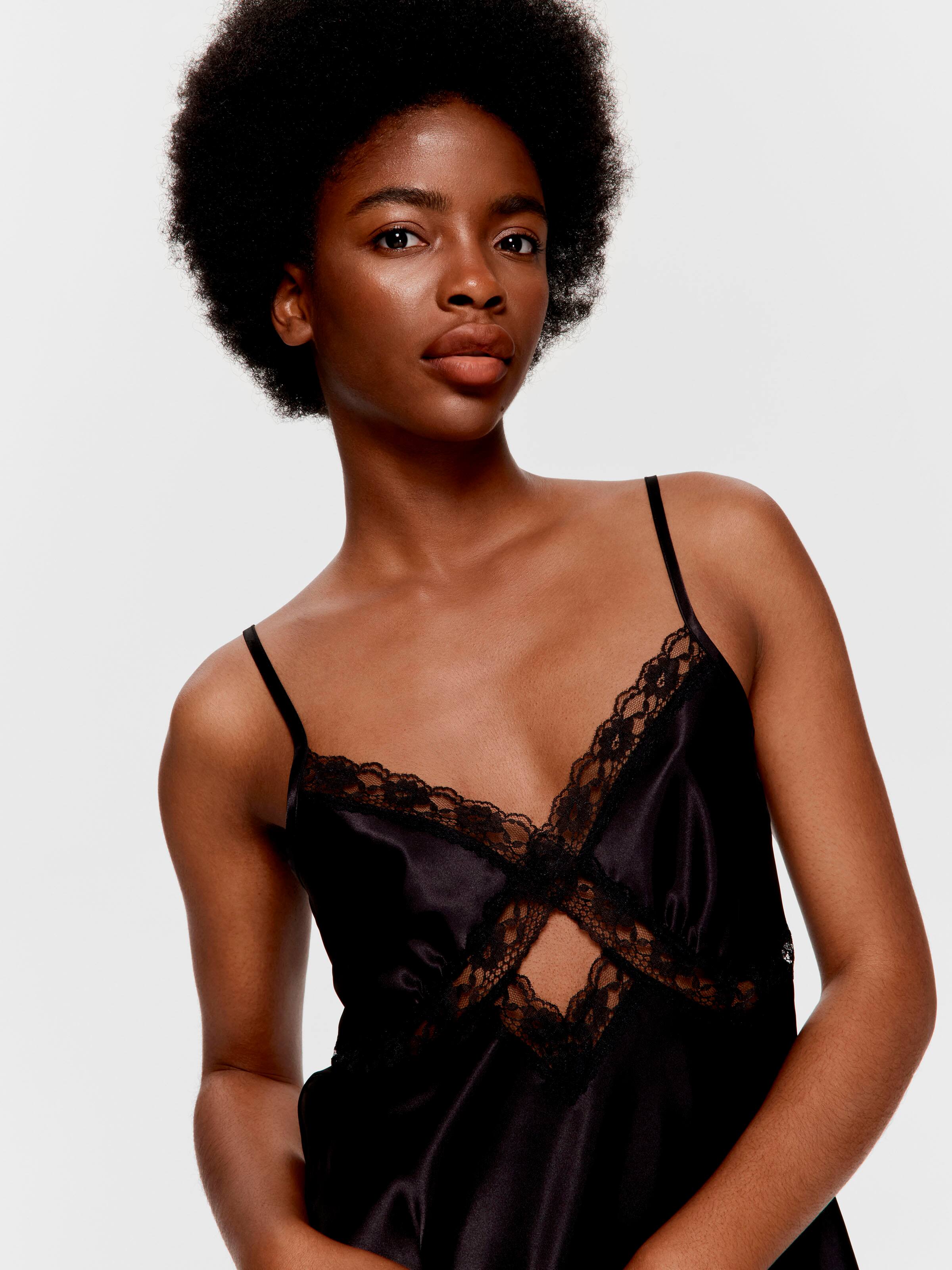 Boudoir Black Satin Cami Set