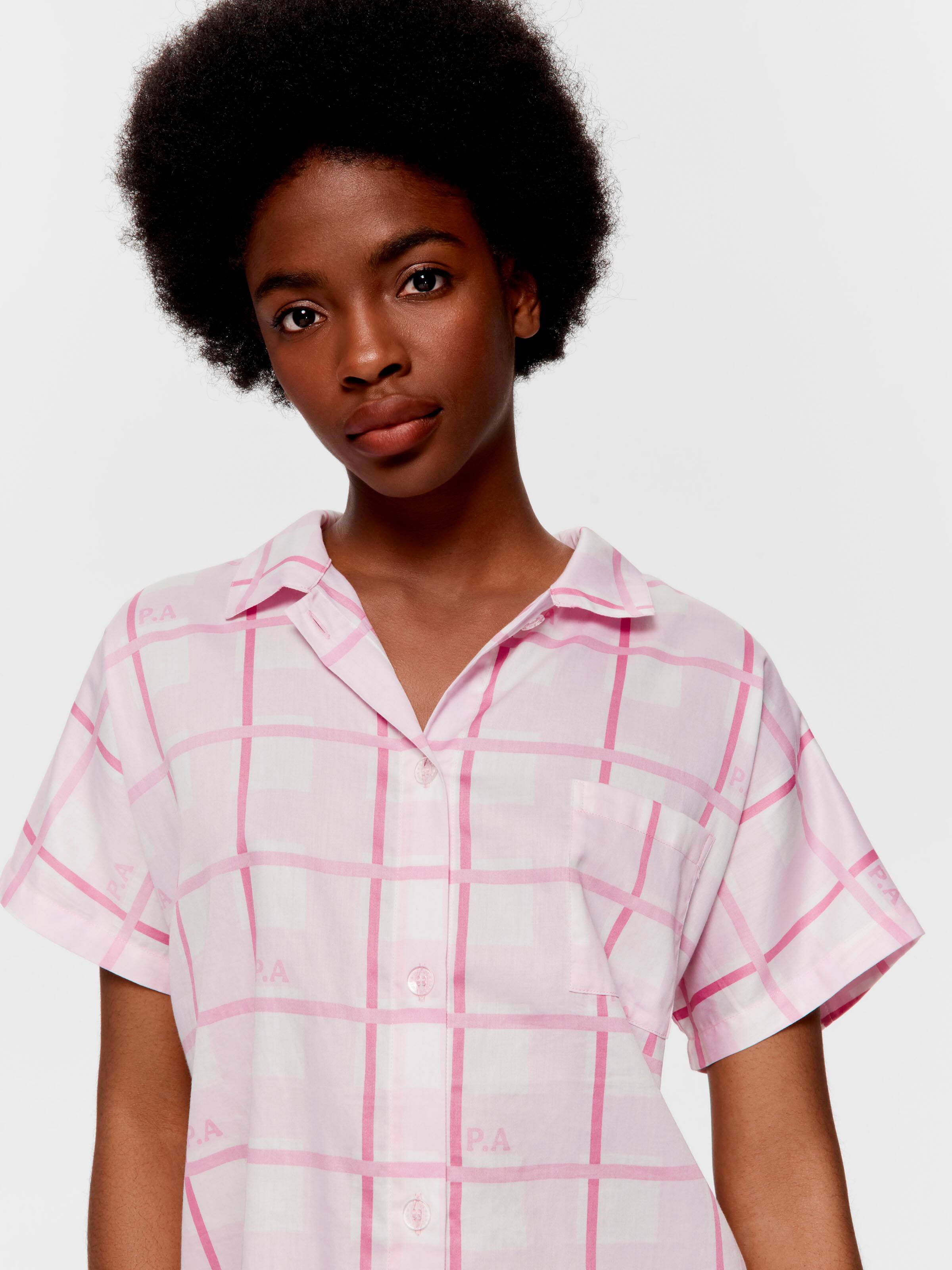 Pink Windowpane 100% Cotton Boyfriend Nightshirt