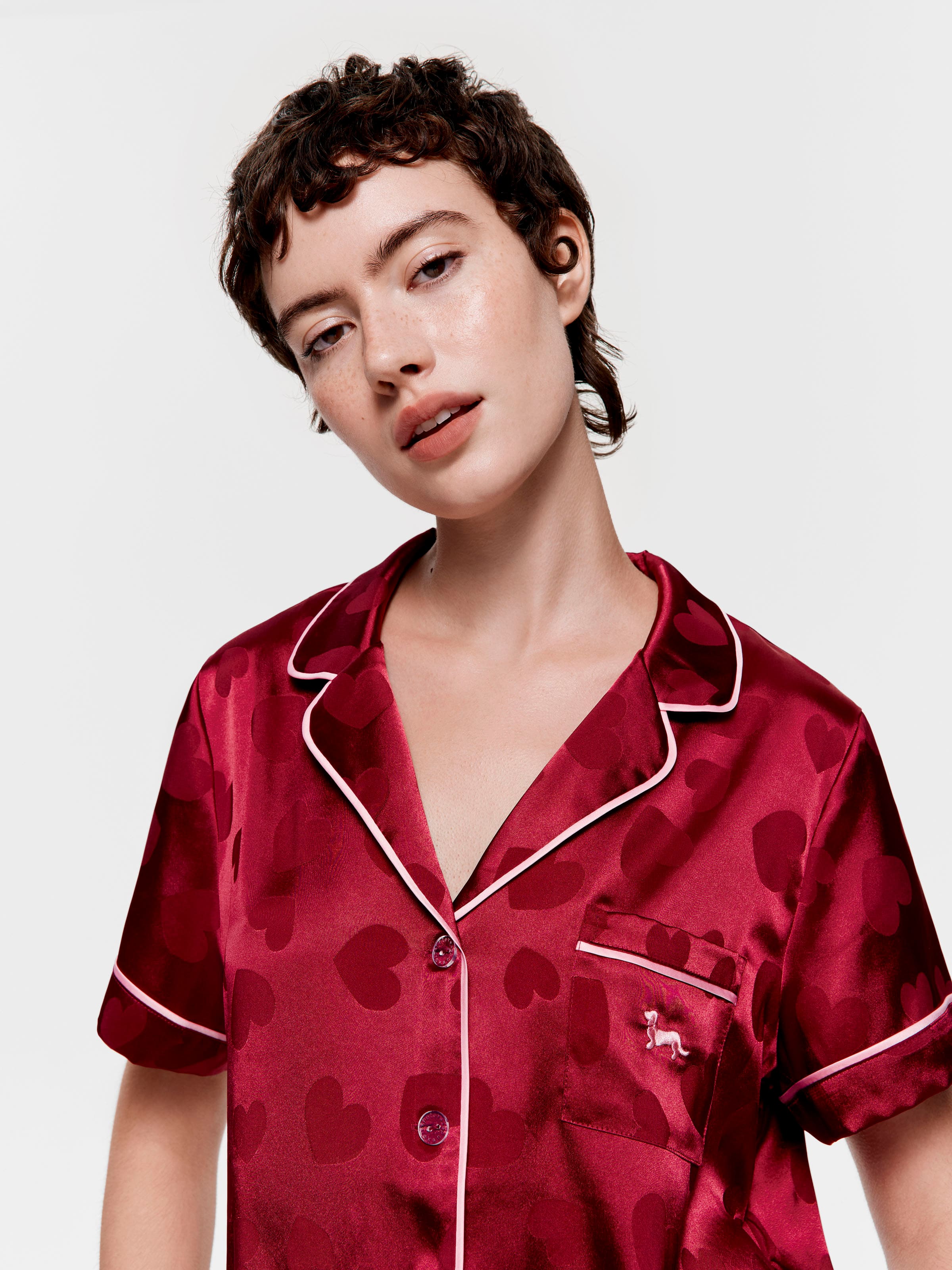 Hearts Chic Satin Shortie Pj Set