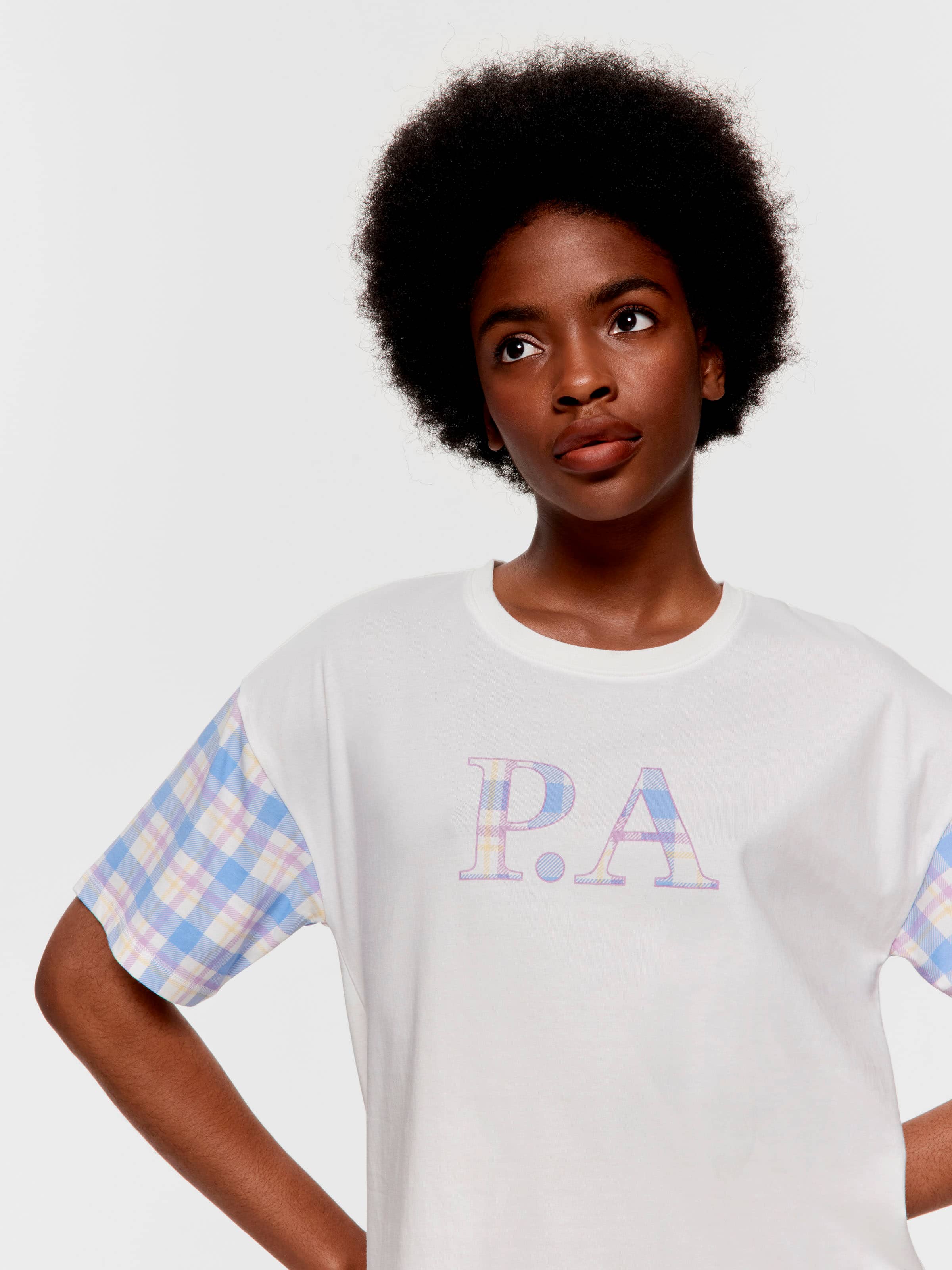 Cream Tartan 100% Cotton Oversized Tee