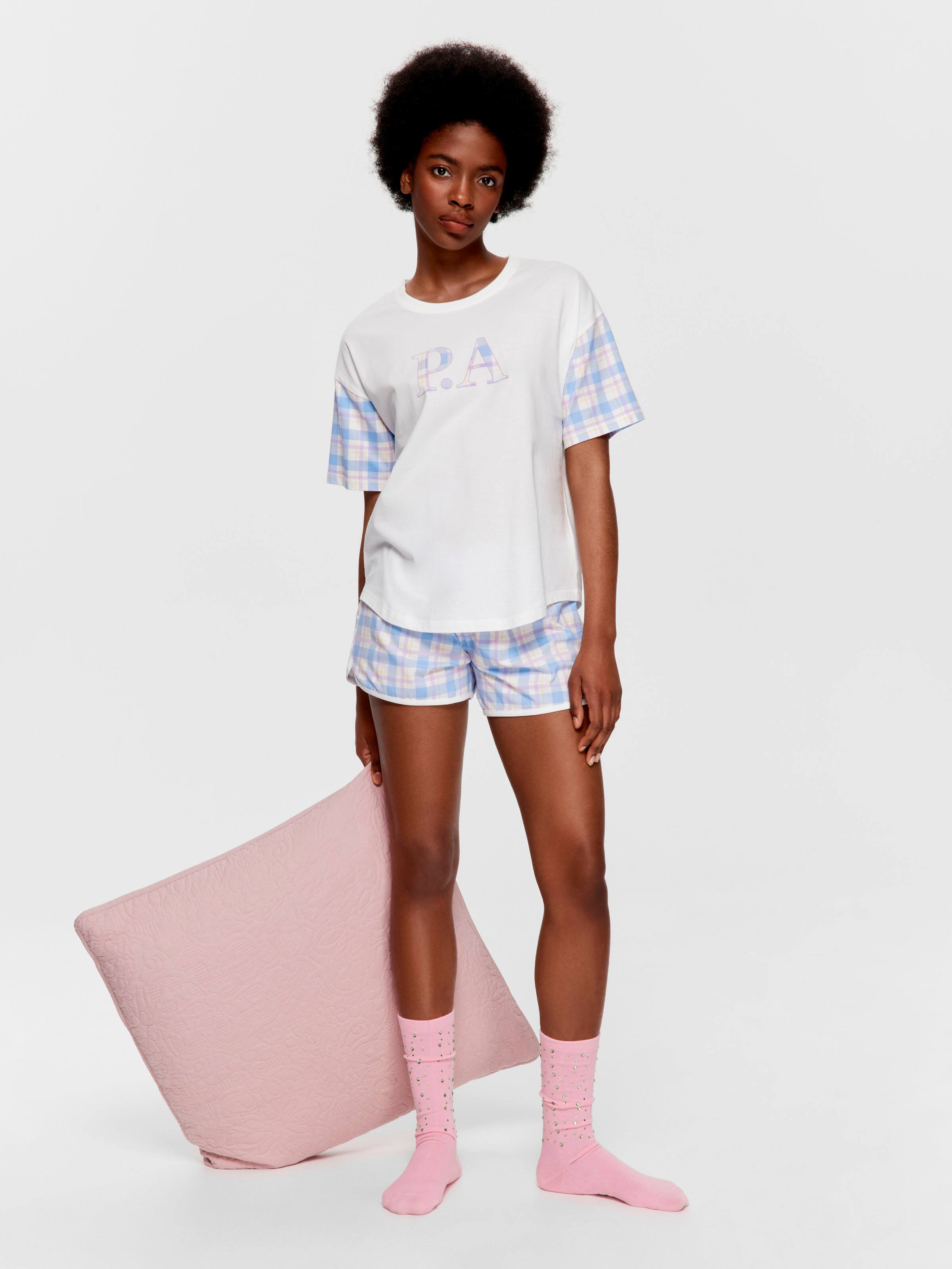 Cream Tartan 100% Cotton Oversized Tee