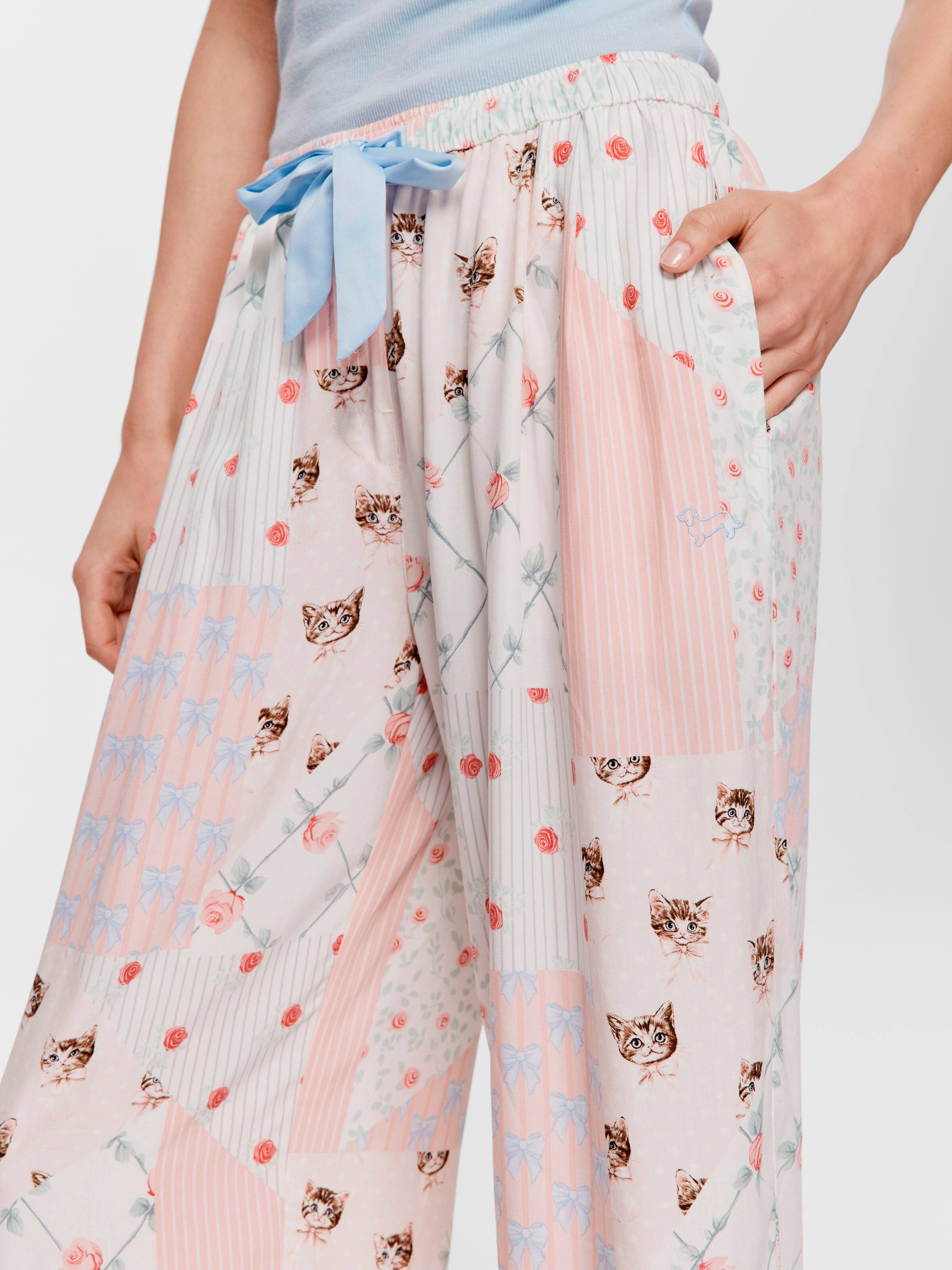 Vintage Cat Patchwork Wide Leg Pj Pant