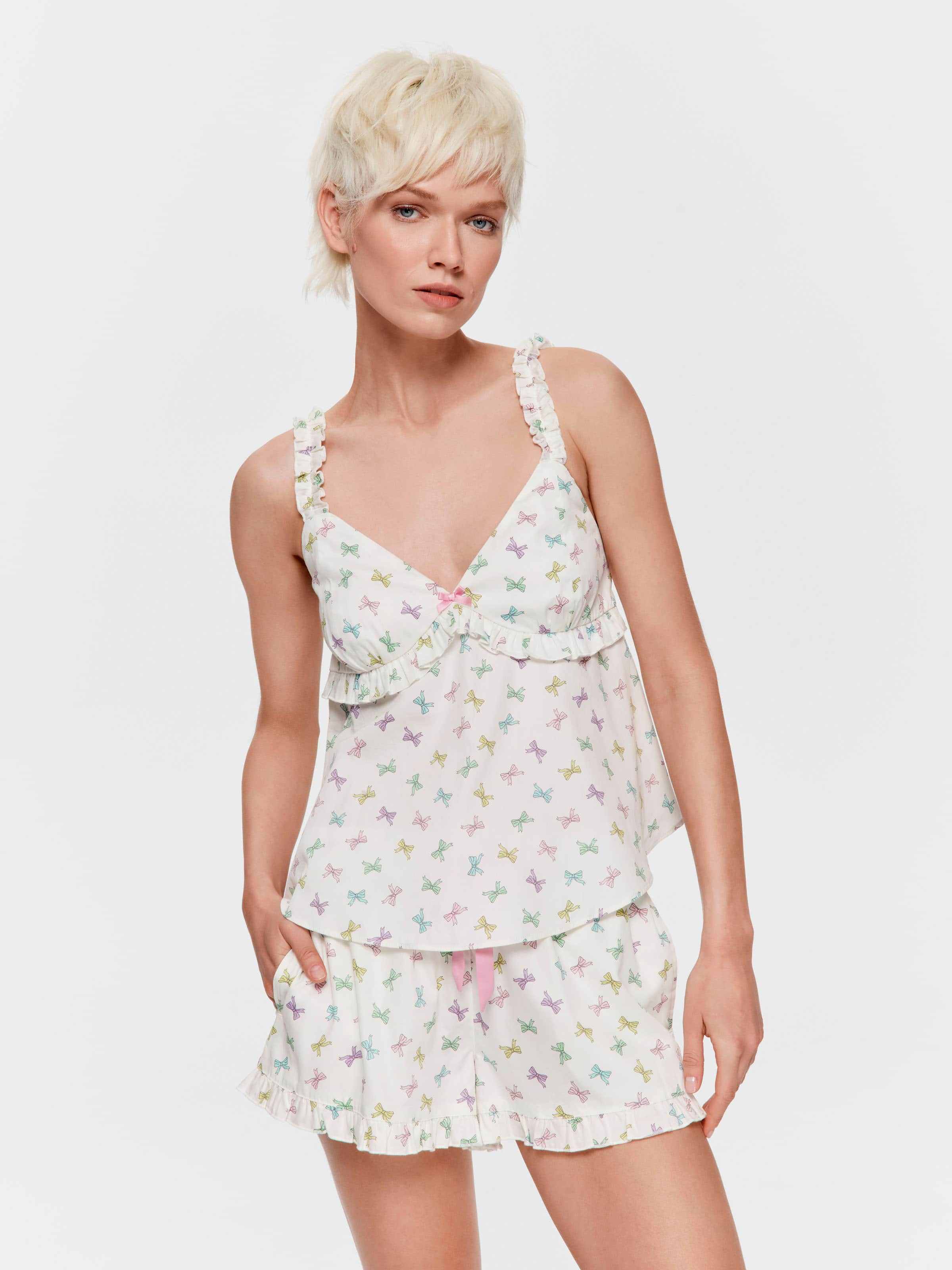 Bows Frill Cami Shortie Pj Set