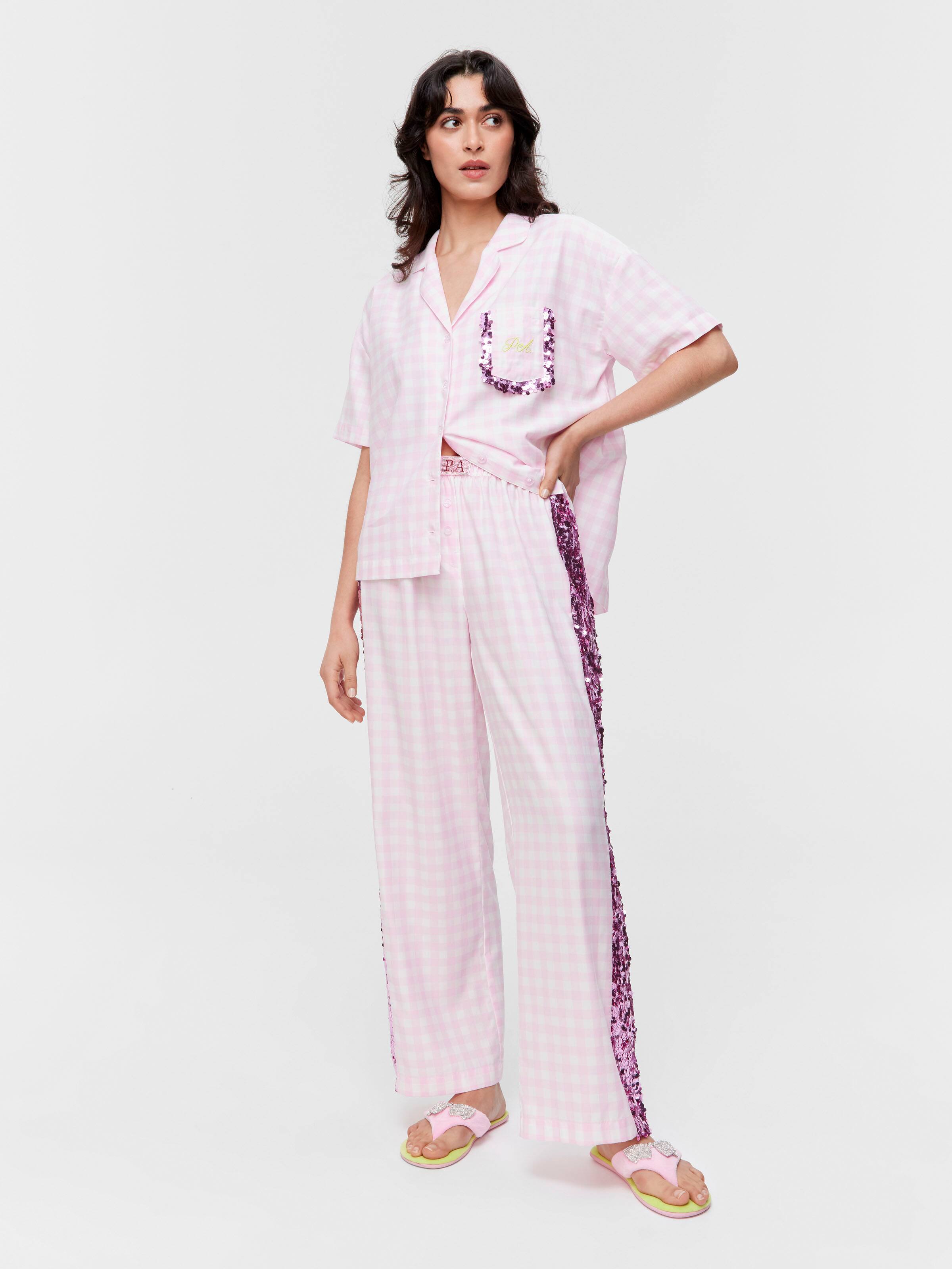 Peter's Pink Sparkly Sequin Gingham Fashion Pant