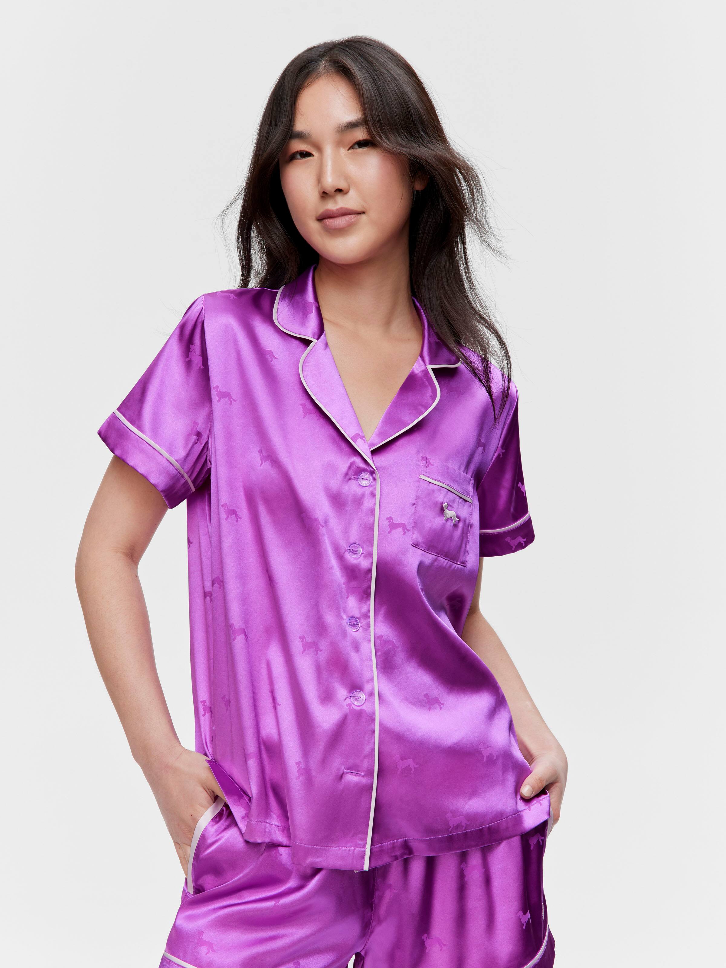 Orchid Penny Satin Short Sleeve Shirt