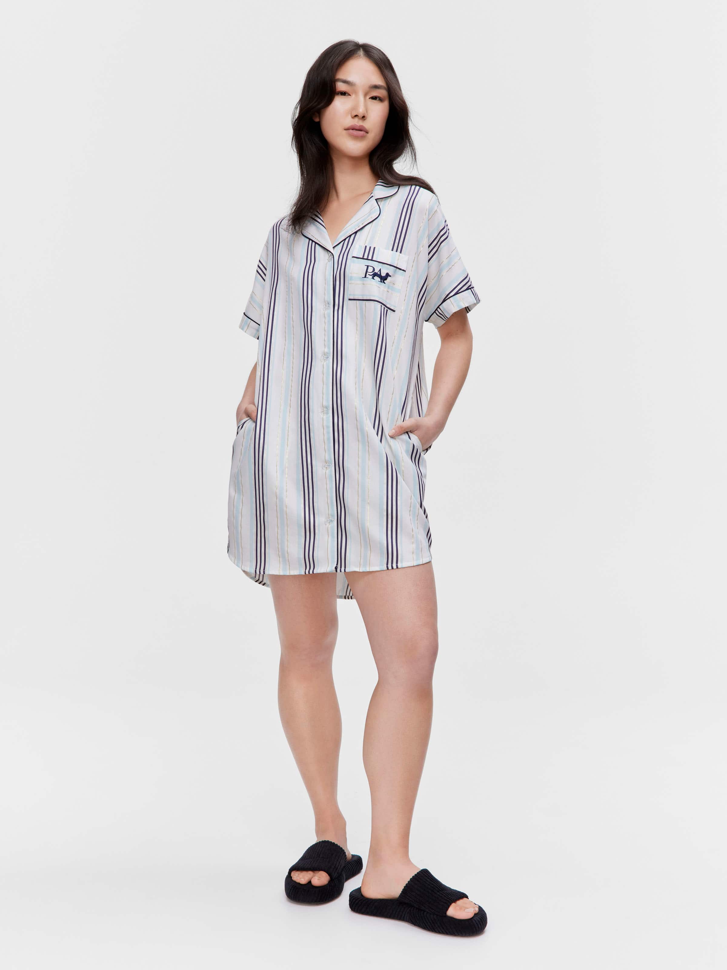 Lurex Stripe 100% Cotton Boyfriend Nightshirt