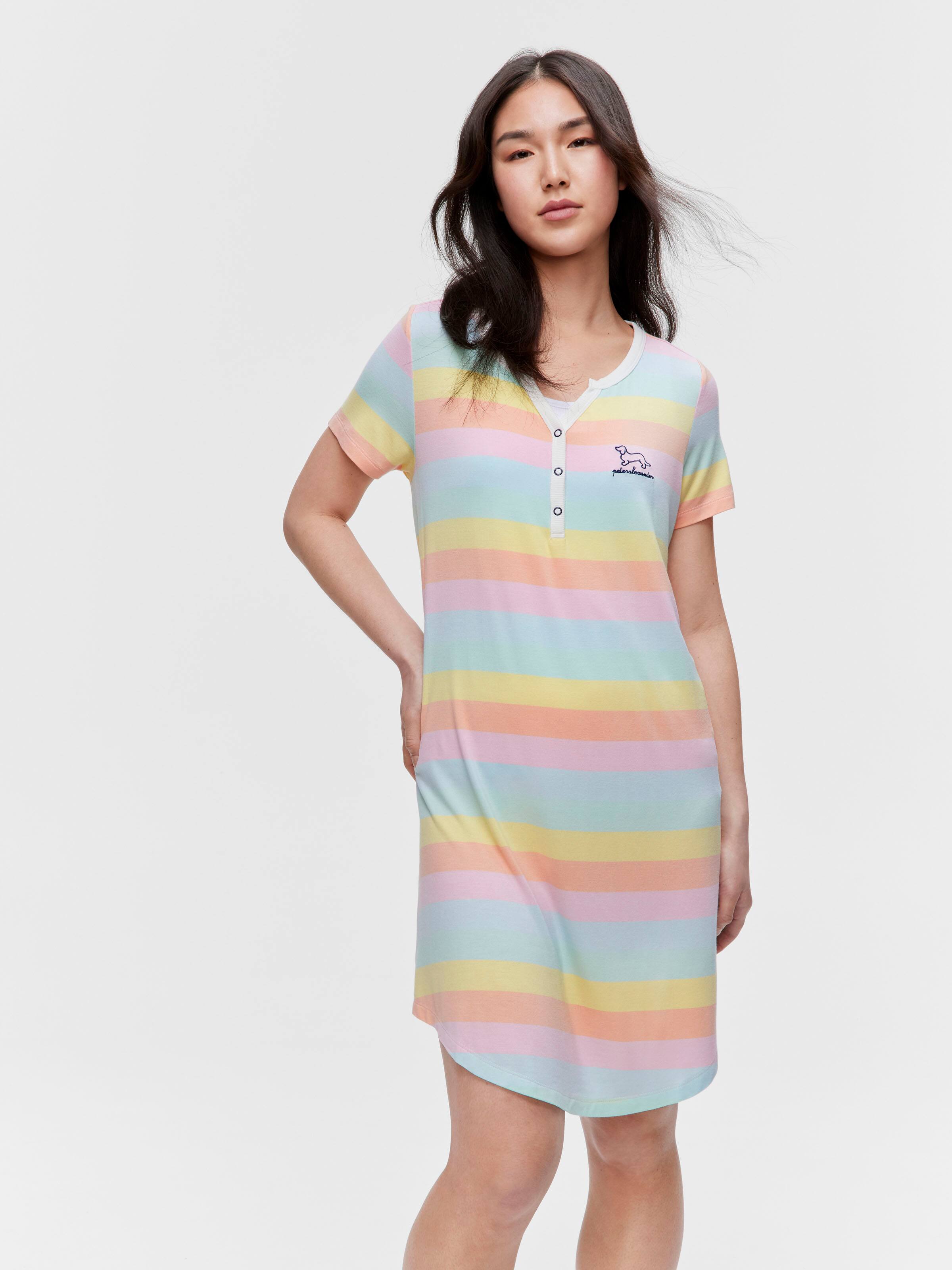 Pastel Stripe Short Sleeve Henley Nightie