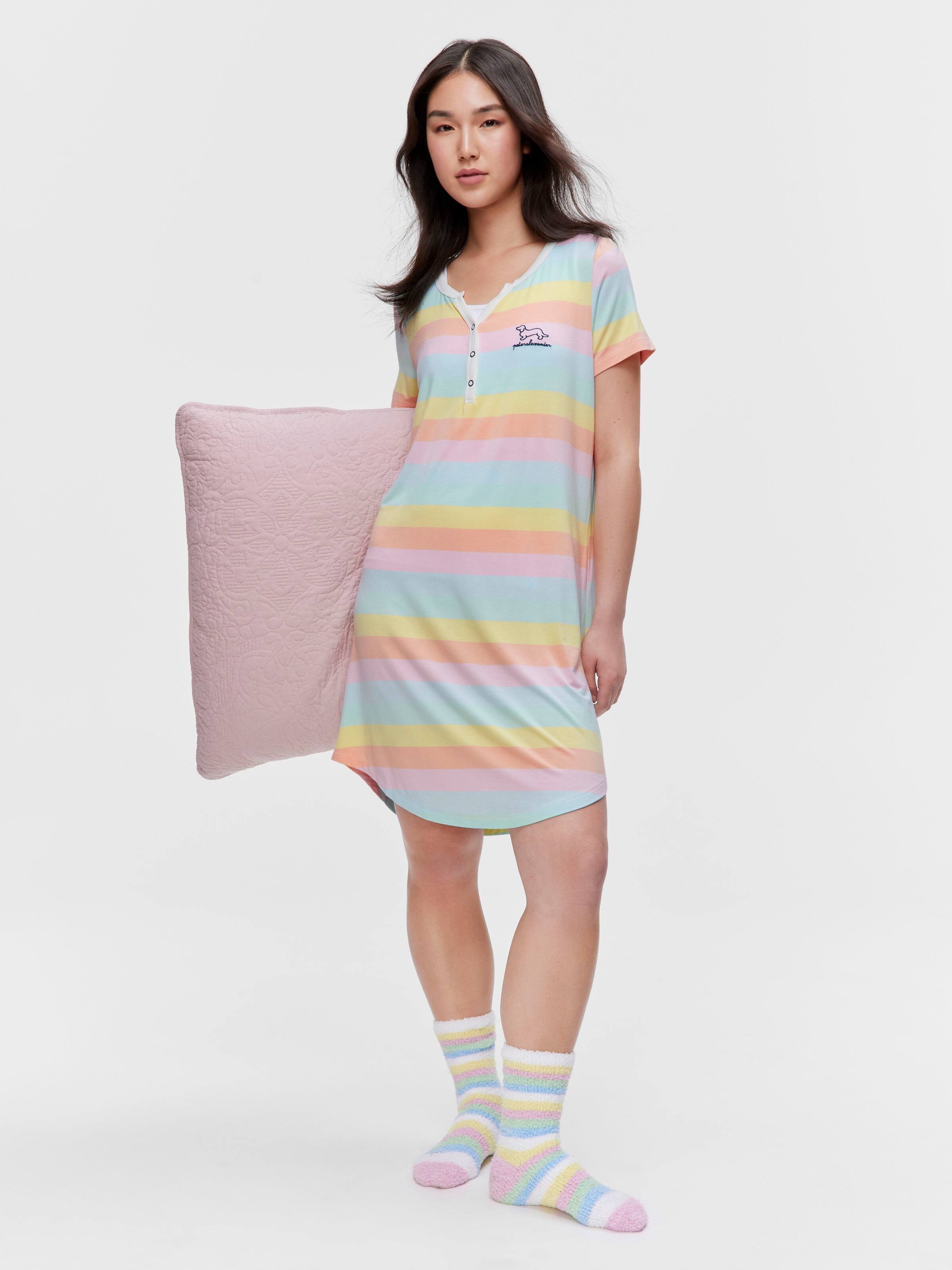 Pastel Stripe Short Sleeve Henley Nightie