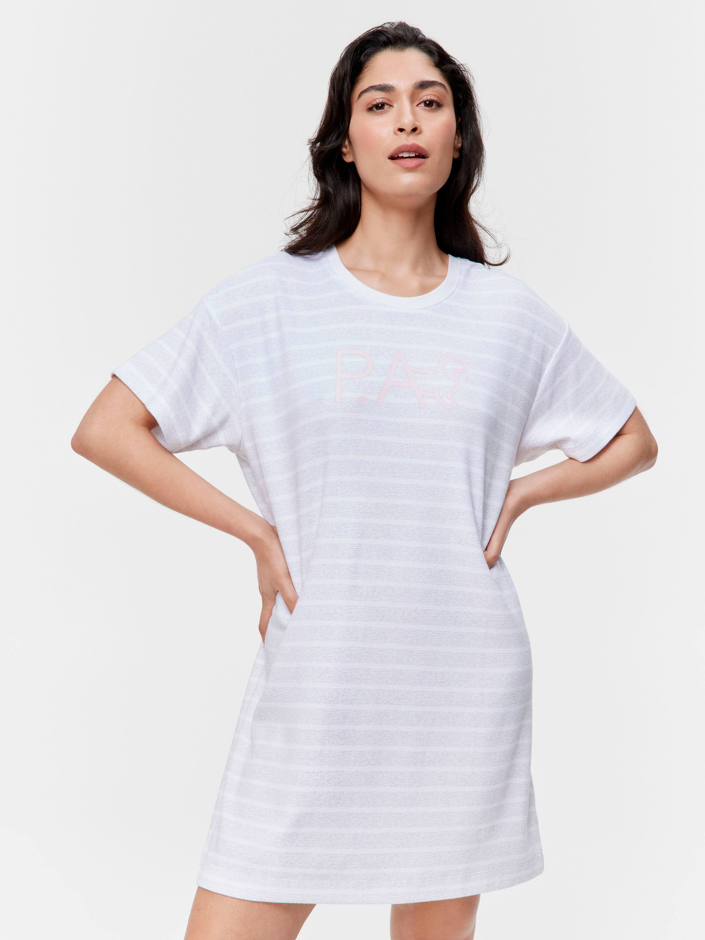 Grey Stripe Waffle Sleep Tee