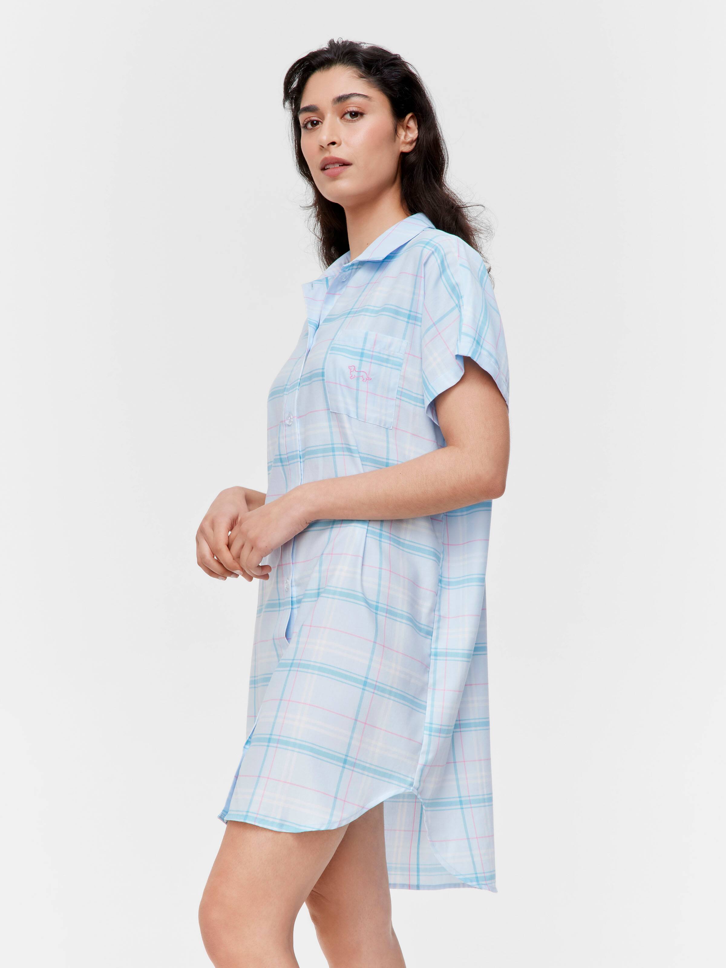 Blue Check 100% Cotton Boyfriend Nightshirt