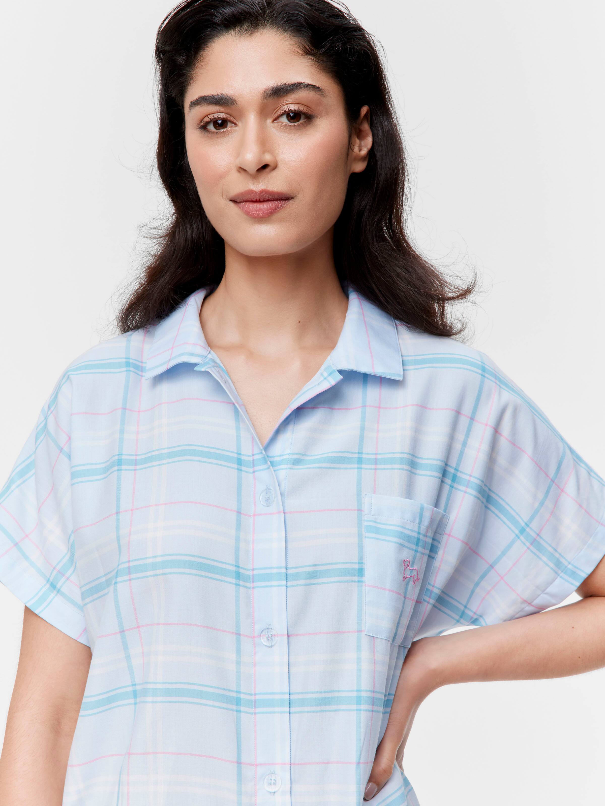 Blue Check 100% Cotton Boyfriend Nightshirt
