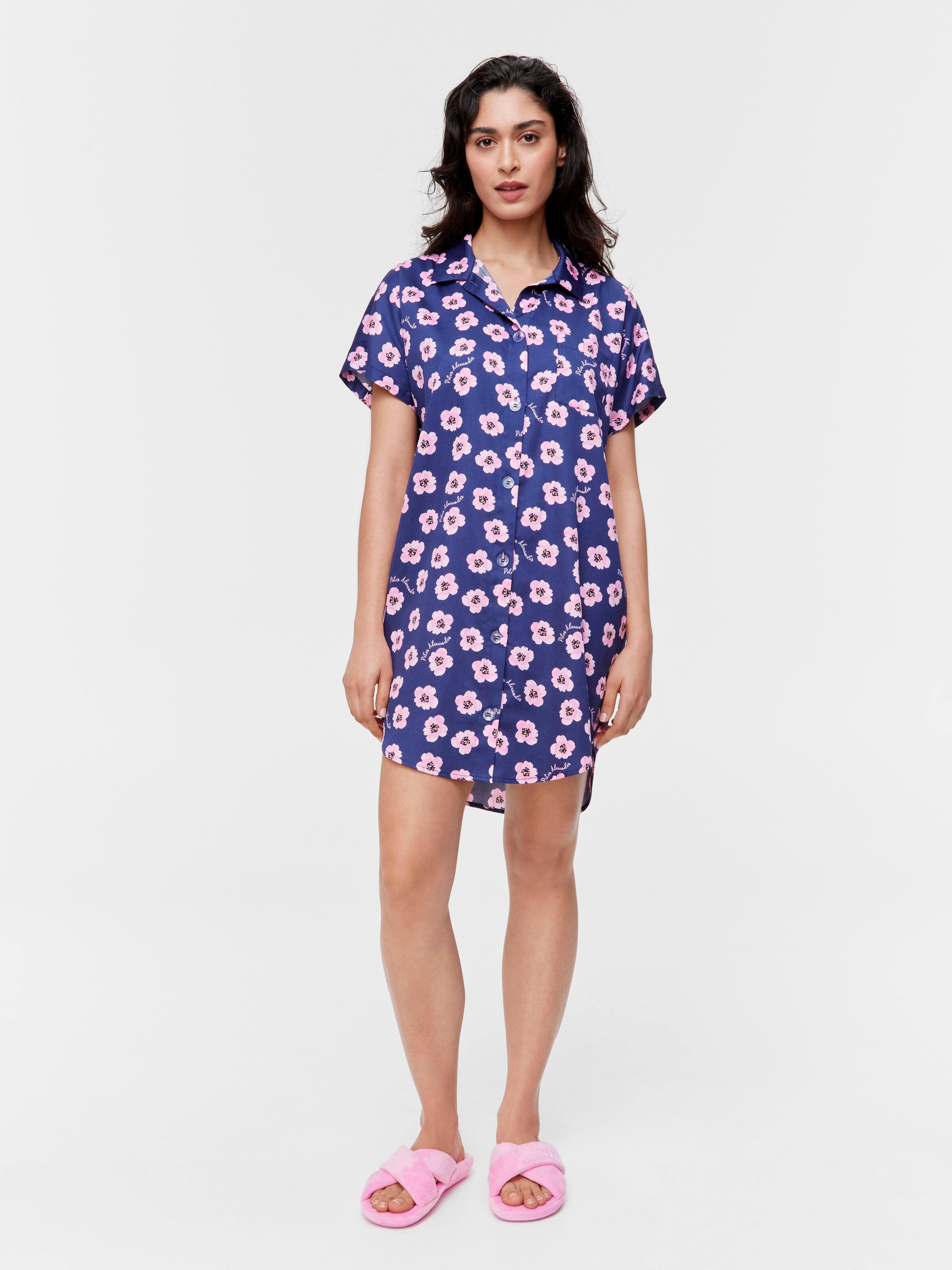 Navy Floral 100% Cotton Nightshirt