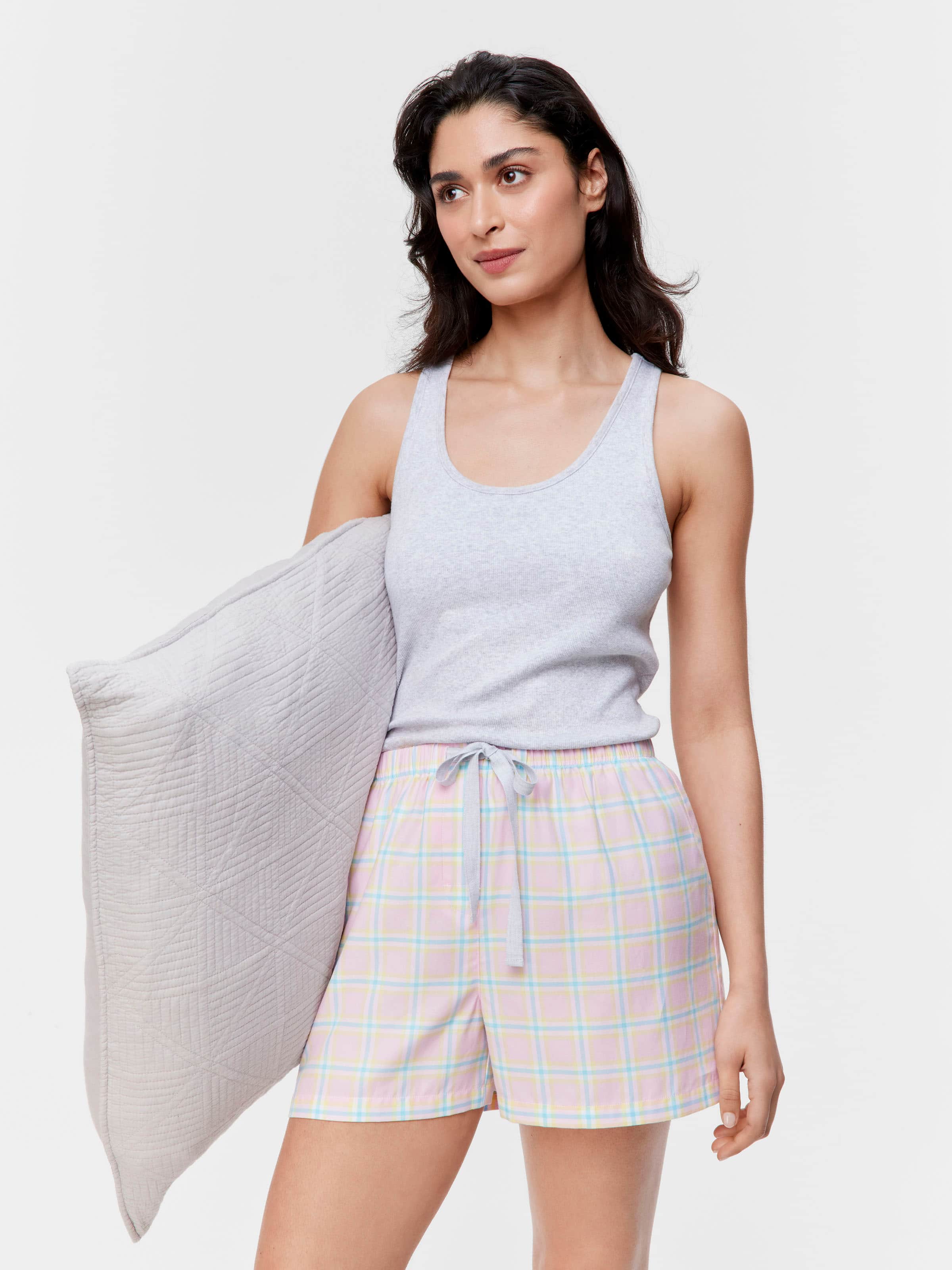 Pink Summer Check 100% Cotton Mid Short