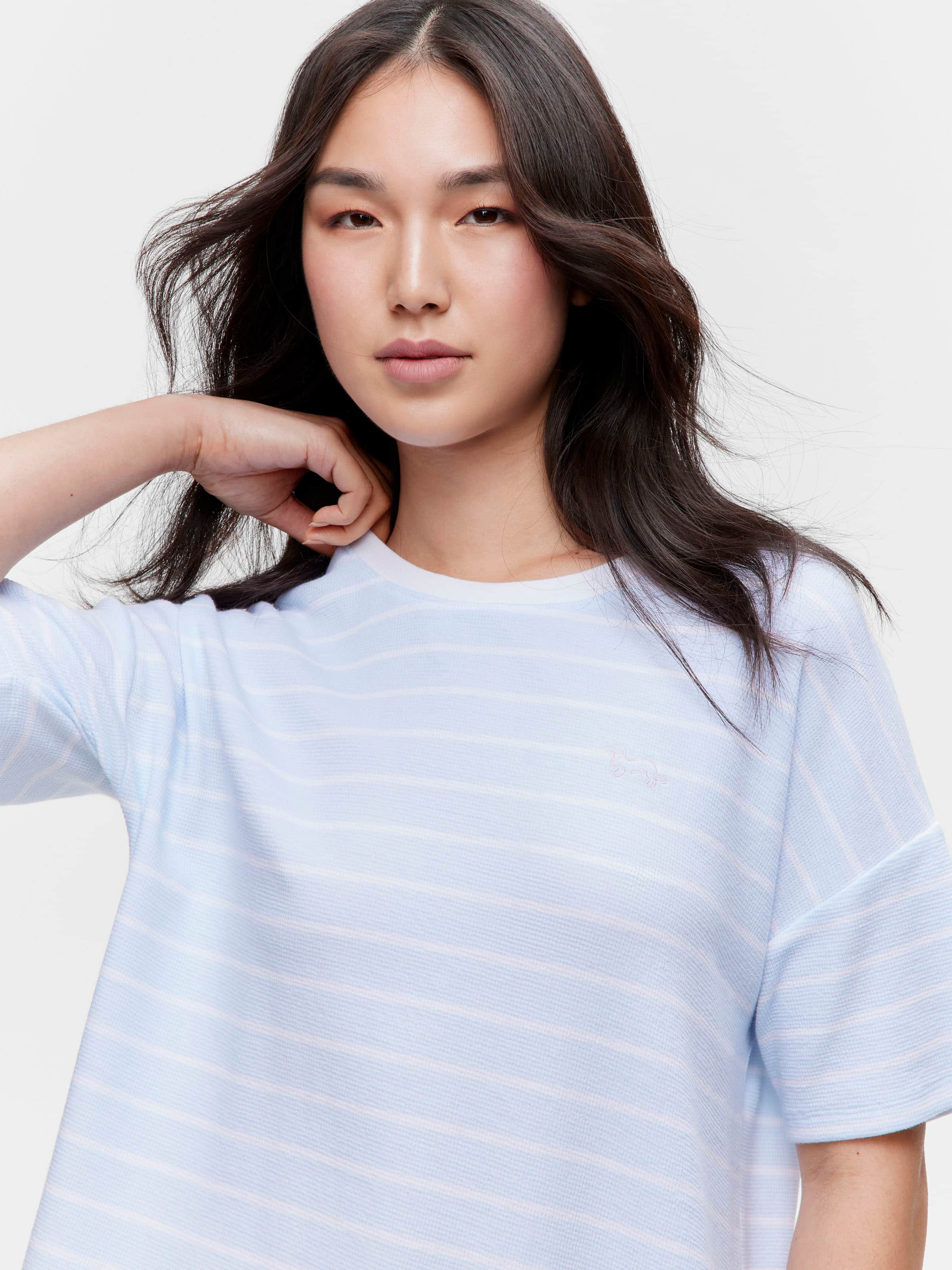 Blue Stripe Waffle Tee