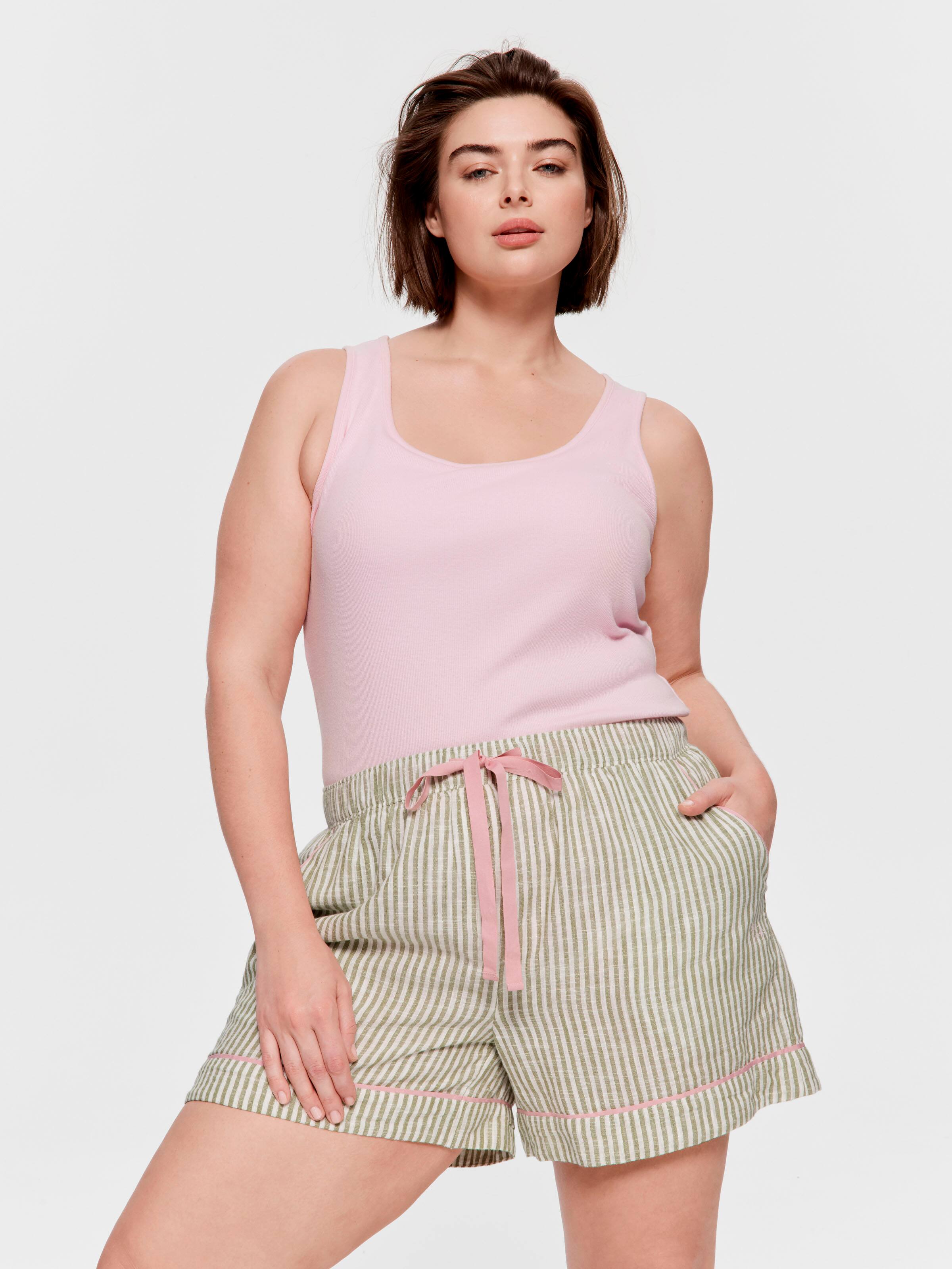 P.A. Plus Sage Stripe 100% Cotton Mid Short