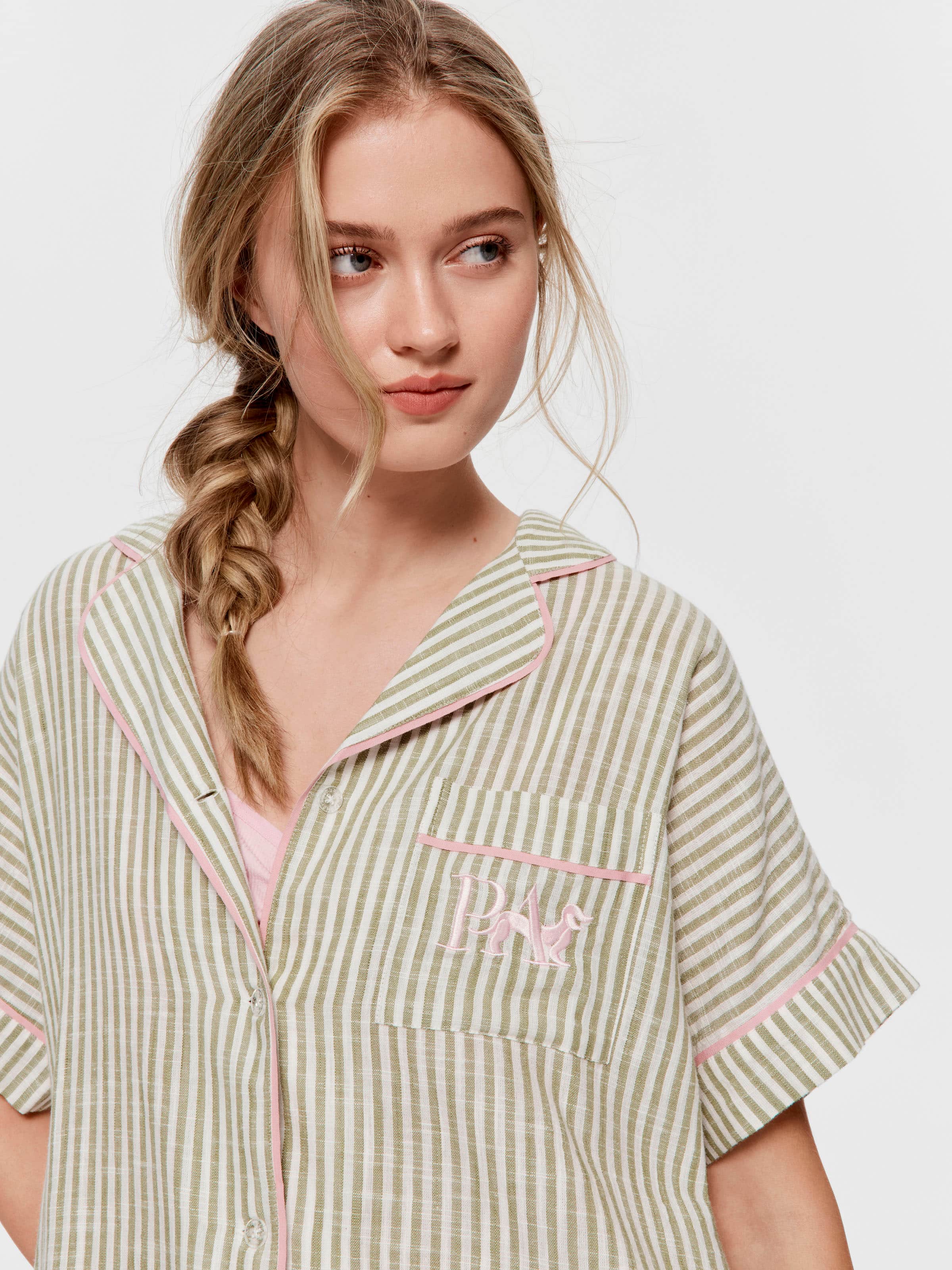 Sage Stripe 100% Cotton Boyfriend Nightshirt