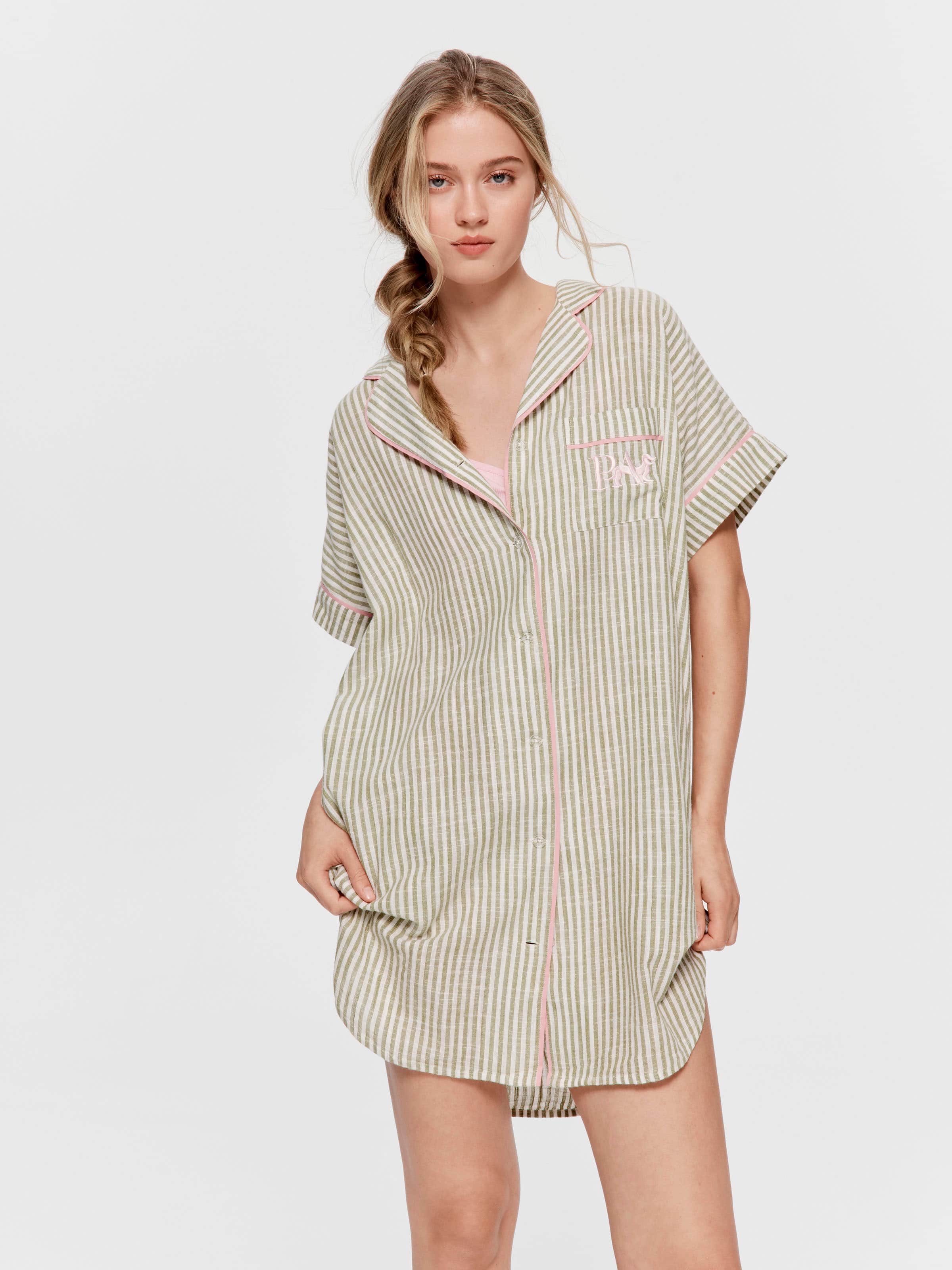 Sage Stripe 100% Cotton Boyfriend Nightshirt