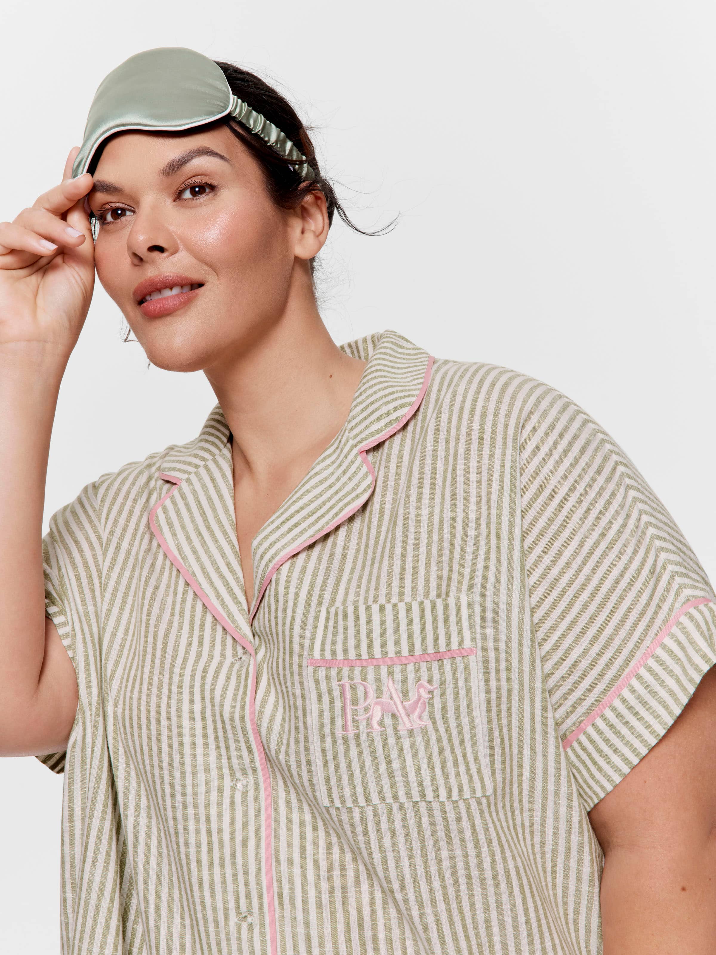 P.A. Plus Sage Stripe 100% Cotton Boyfriend Nightshirt