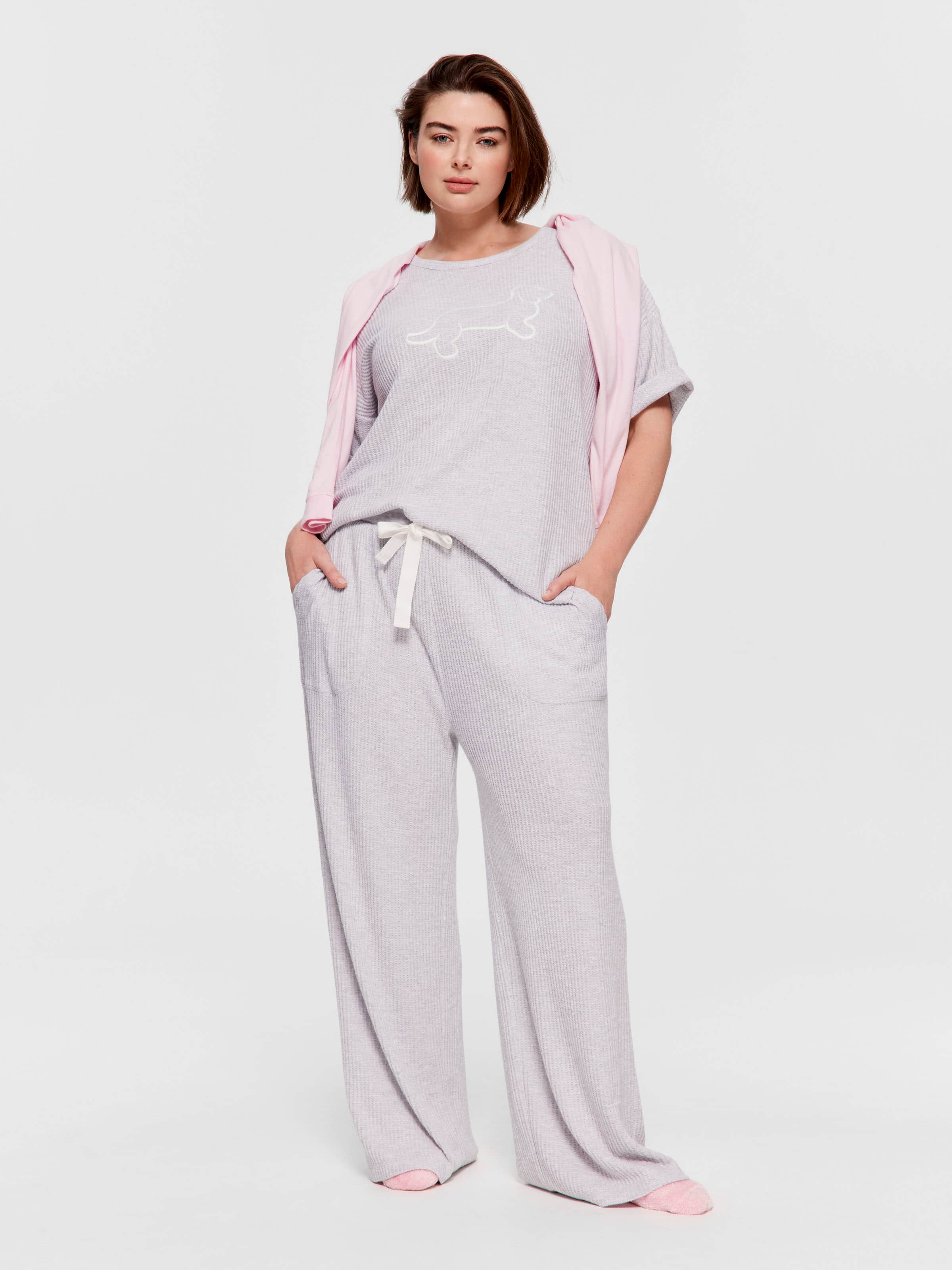 P.A. Plus Light Grey Waffle Wide Leg Pj Pant