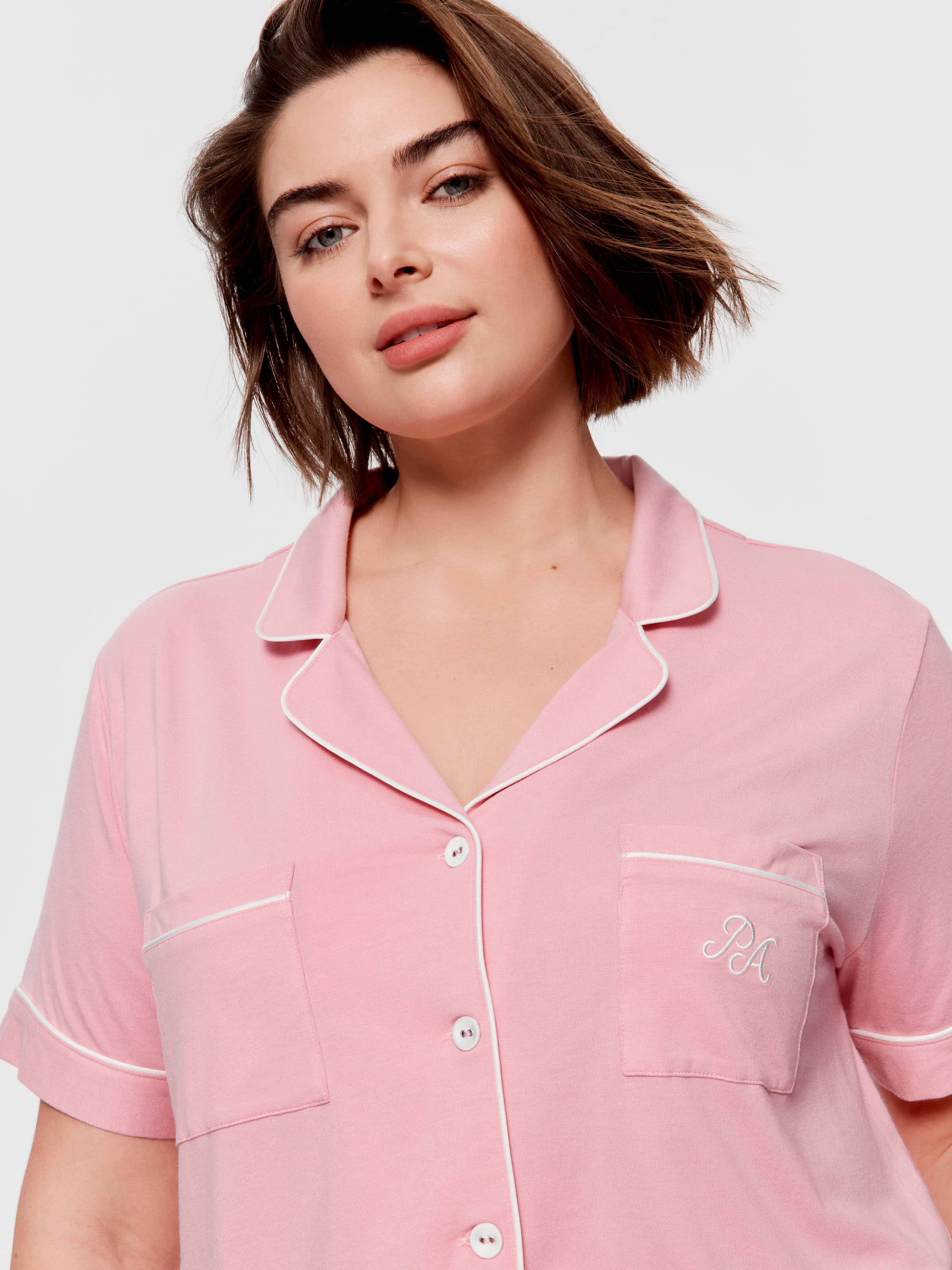 P.A. Plus Mid Pink Bamboo Jersey Shortie Pj Set