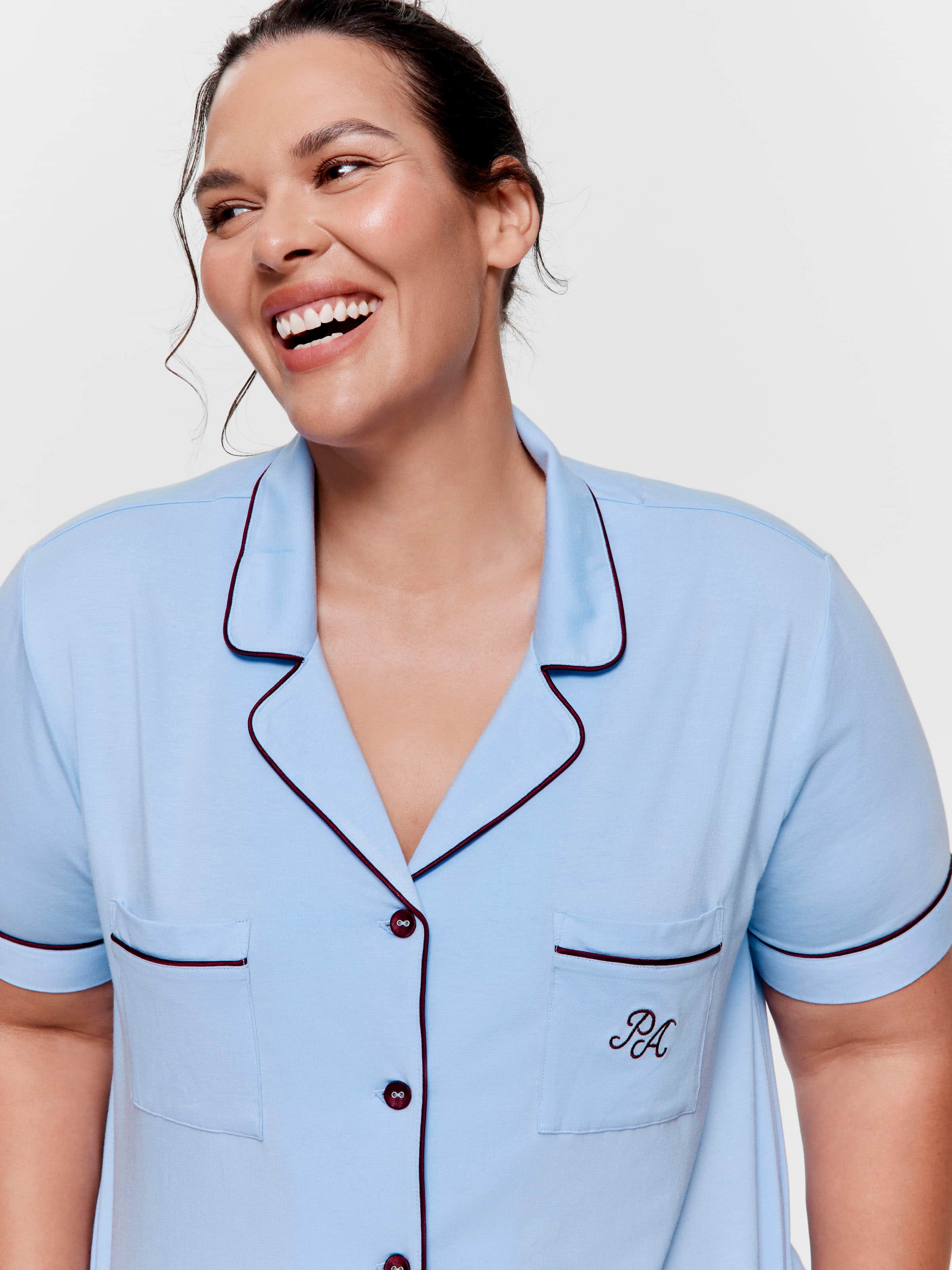 P.A. Plus Powder Blue Bamboo Jersey Shortie Pj Set