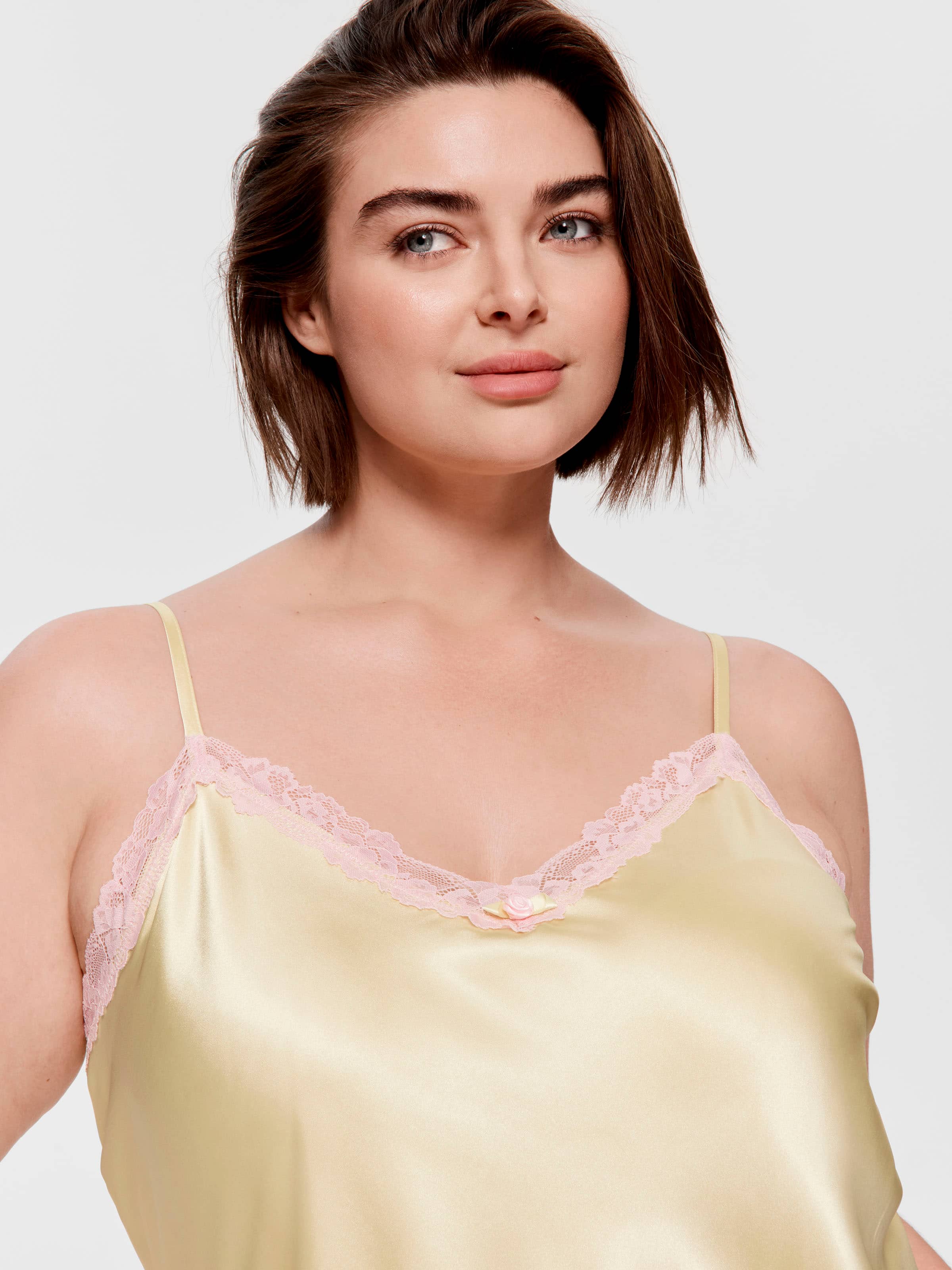P.A. Plus Lemon Lace Satin Slip Nightie