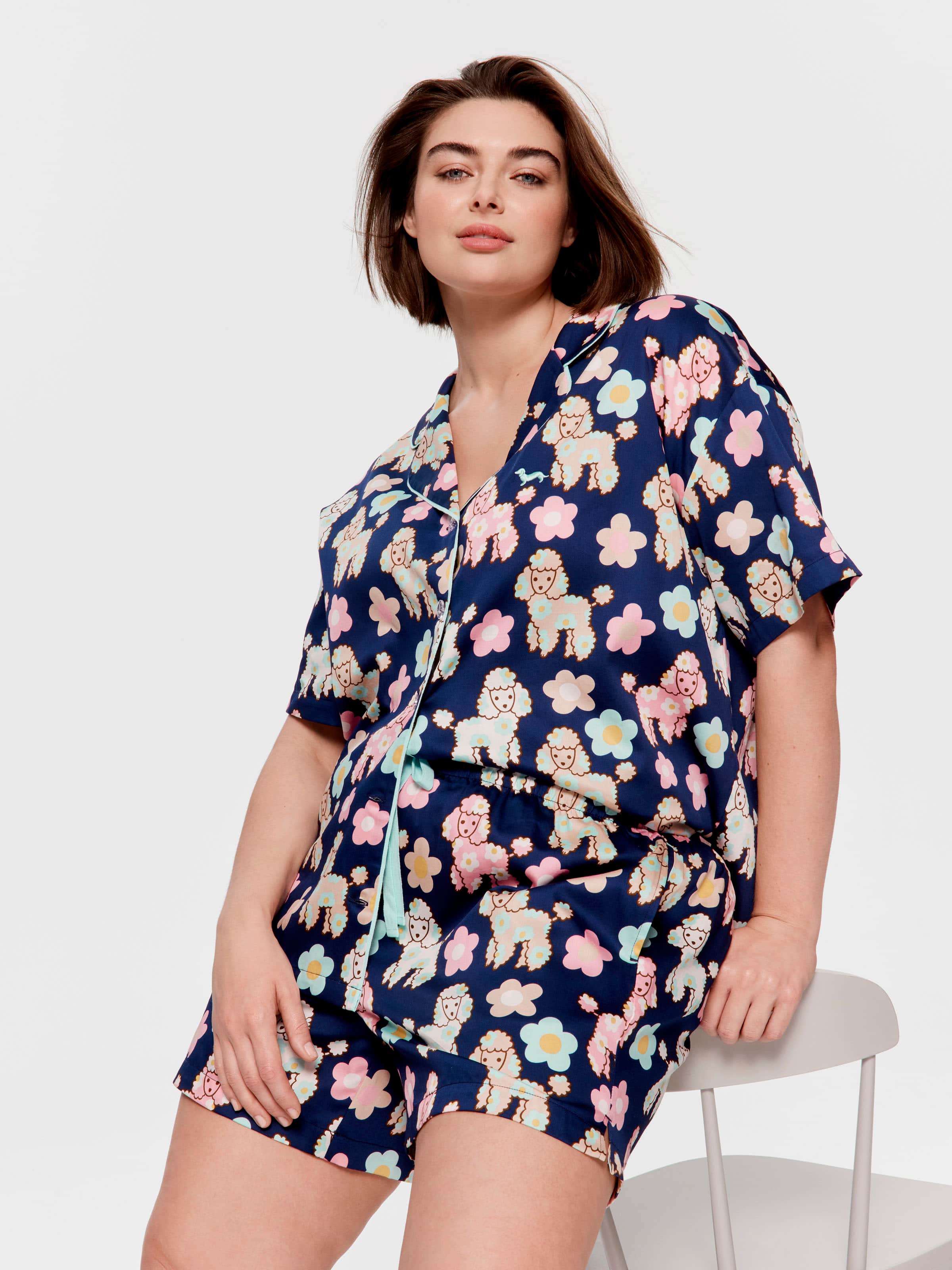 P.A. Plus Poodle Floral 100% Cotton Shortie Pj Set