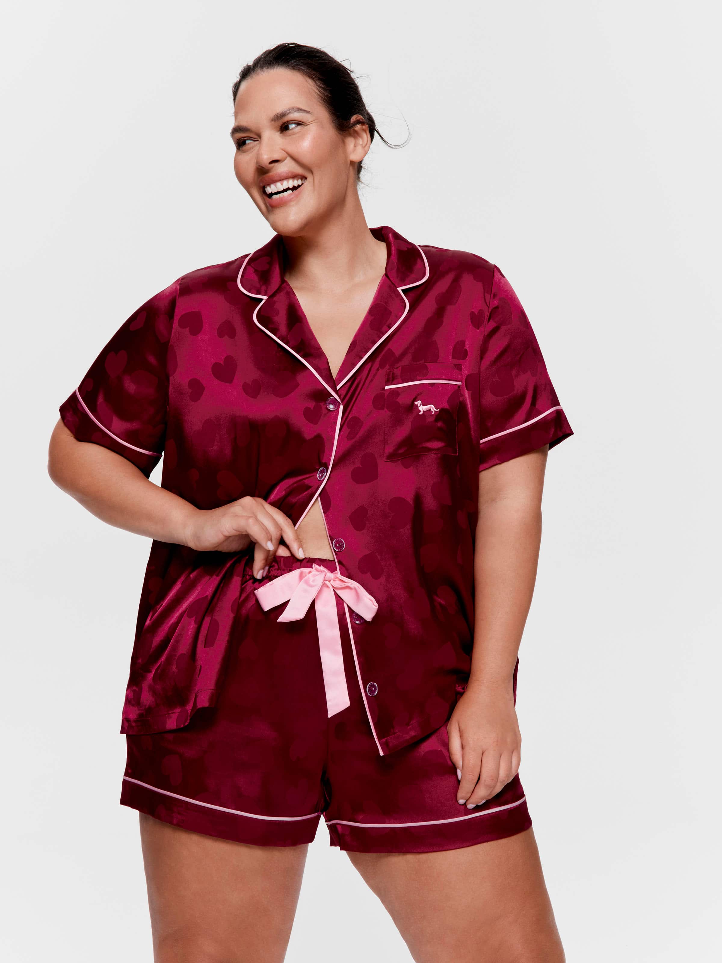 P.A. Plus Hearts Chic Satin Shortie Pj Set