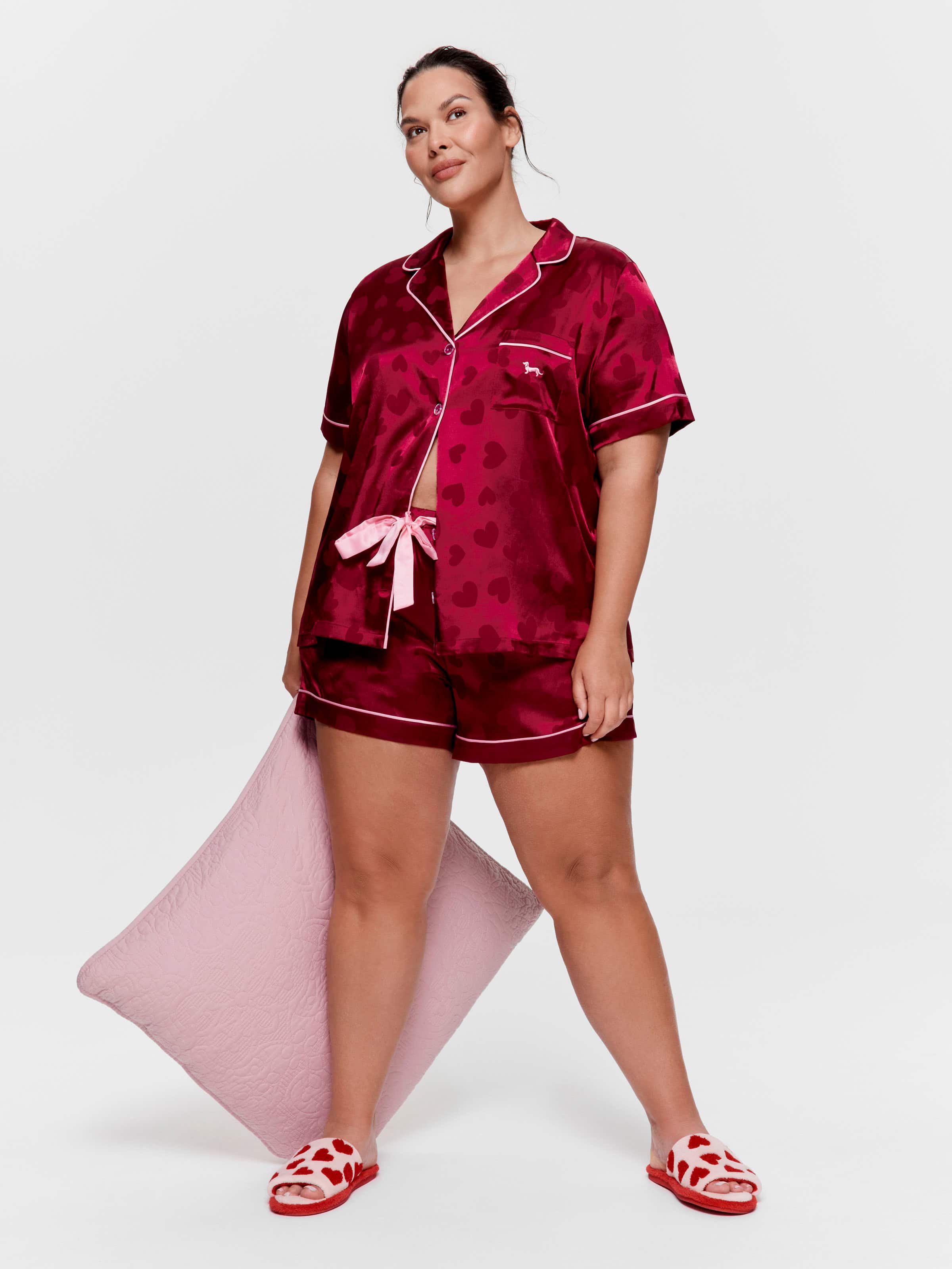 P.A. Plus Hearts Chic Satin Shortie Pj Set