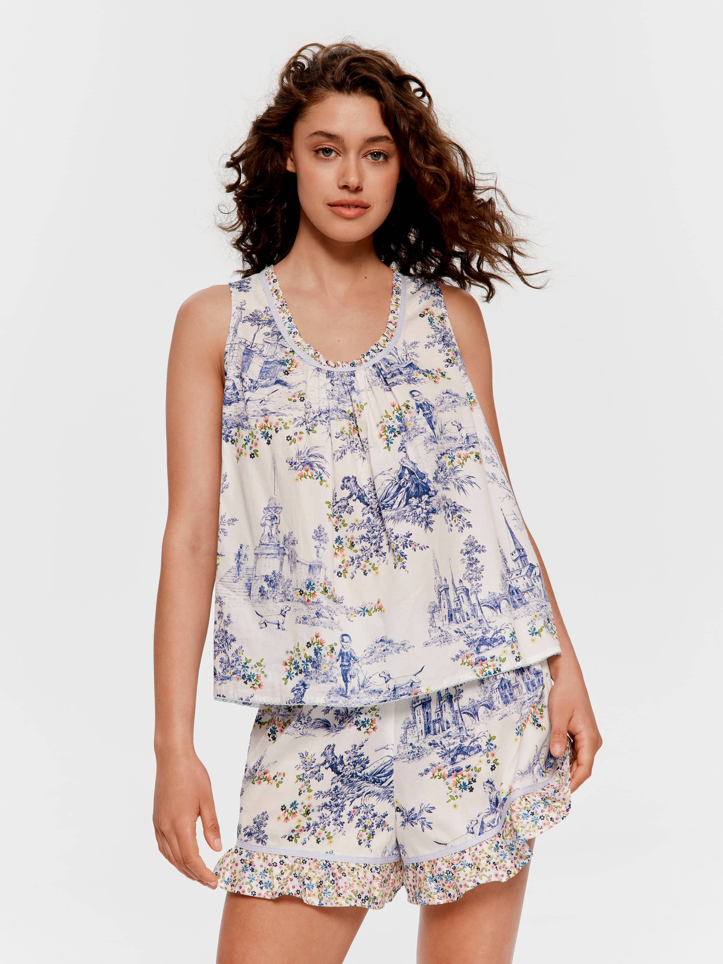 Blue Toile 100% Cotton Cami