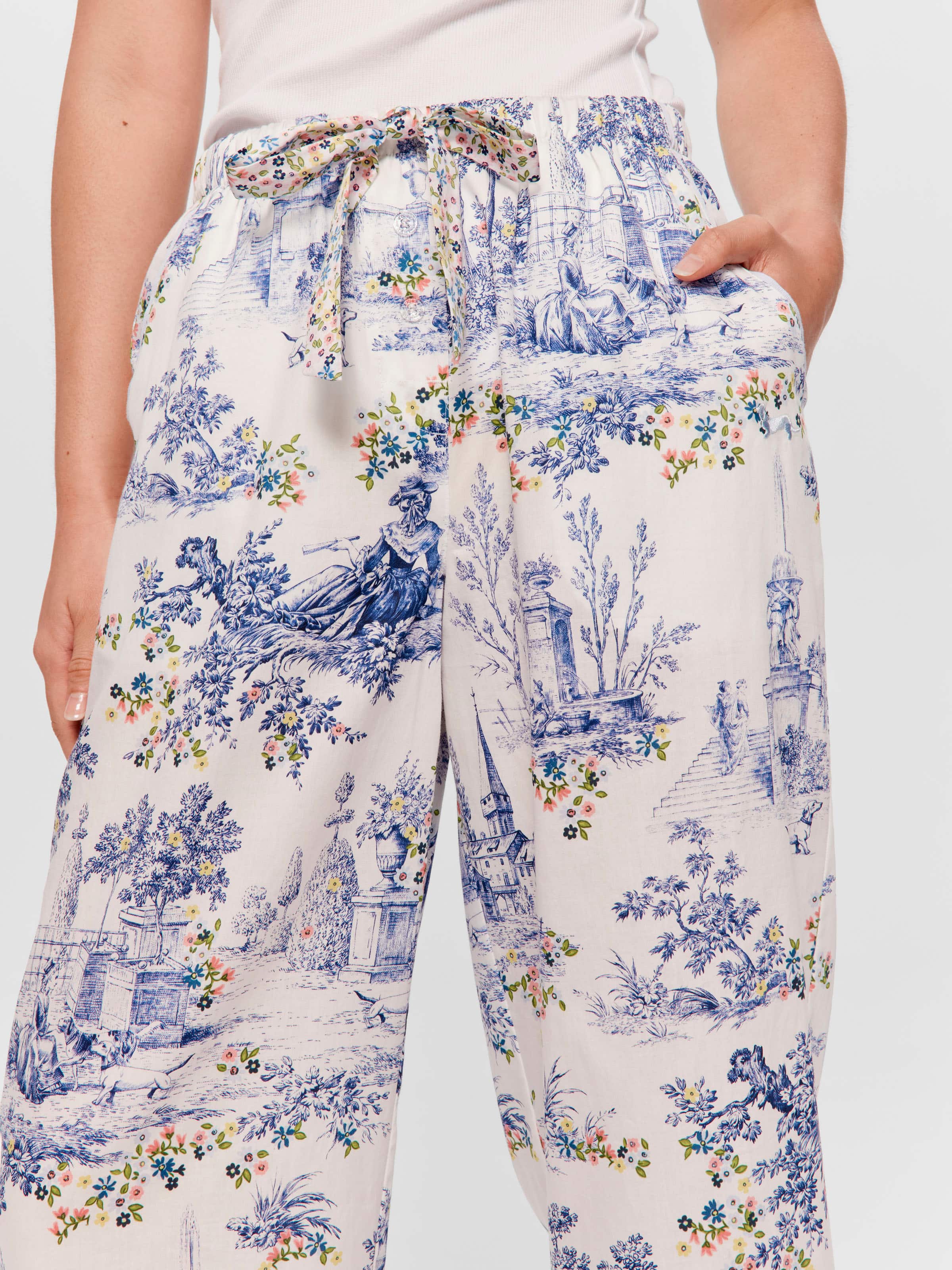 Blue Toile 100% Cotton 3/4 Pj Pant