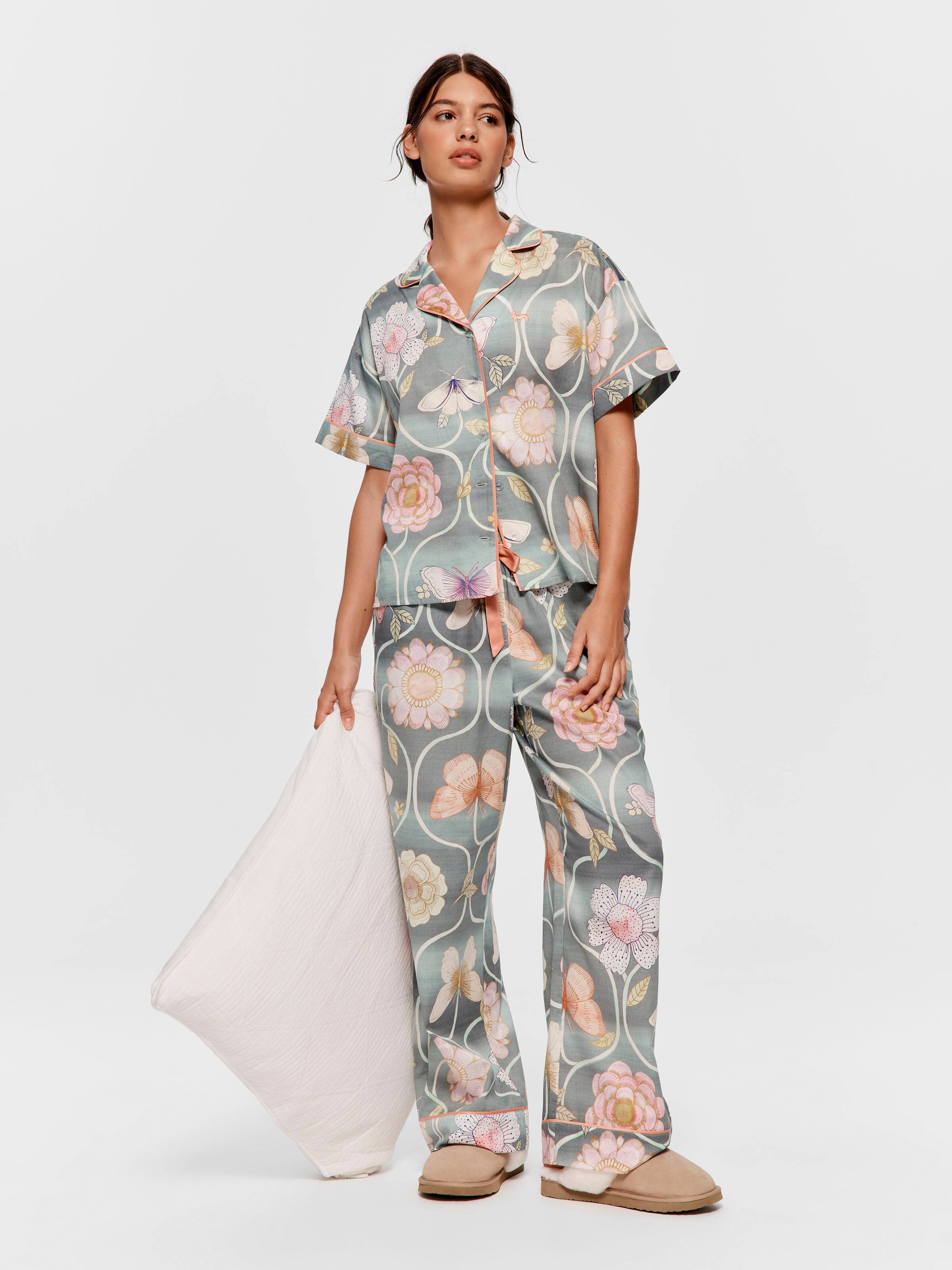 Butterfly Floral 100% Cotton Short Sleeve & Pant Pj Set