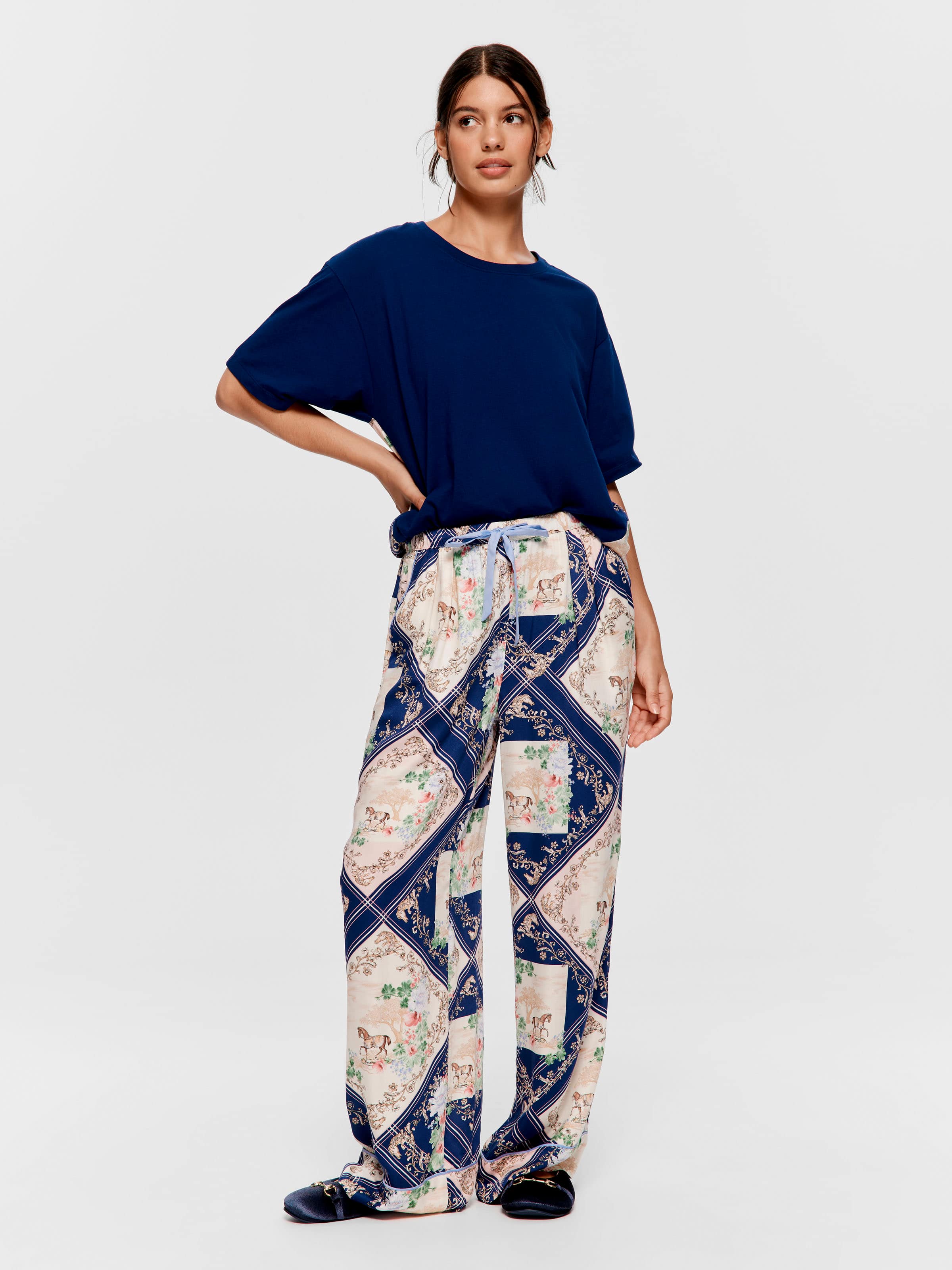 Navy Tile Wide Leg Pj Pant