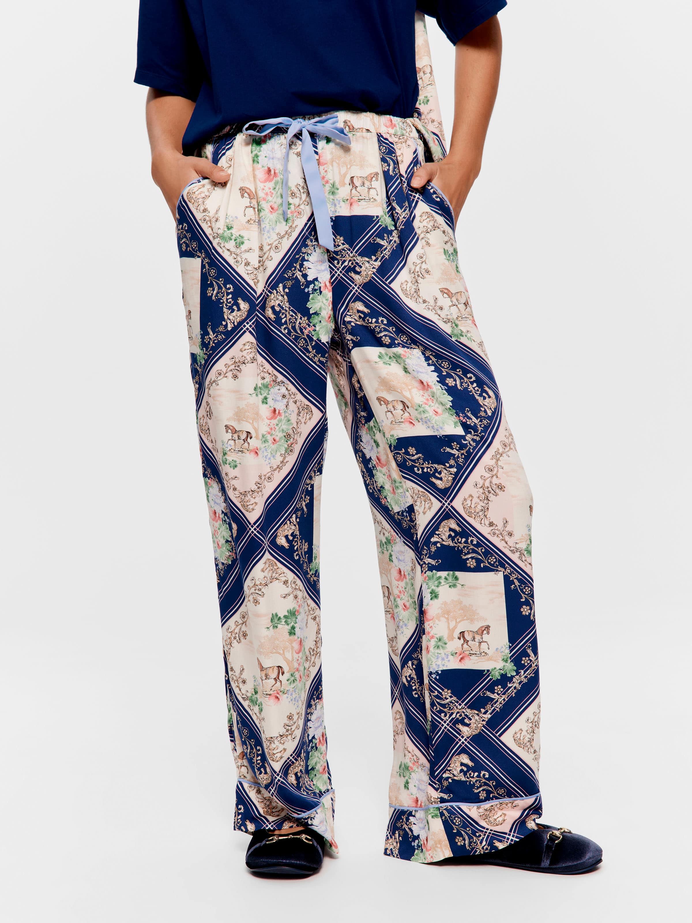 Navy Tile Wide Leg Pj Pant