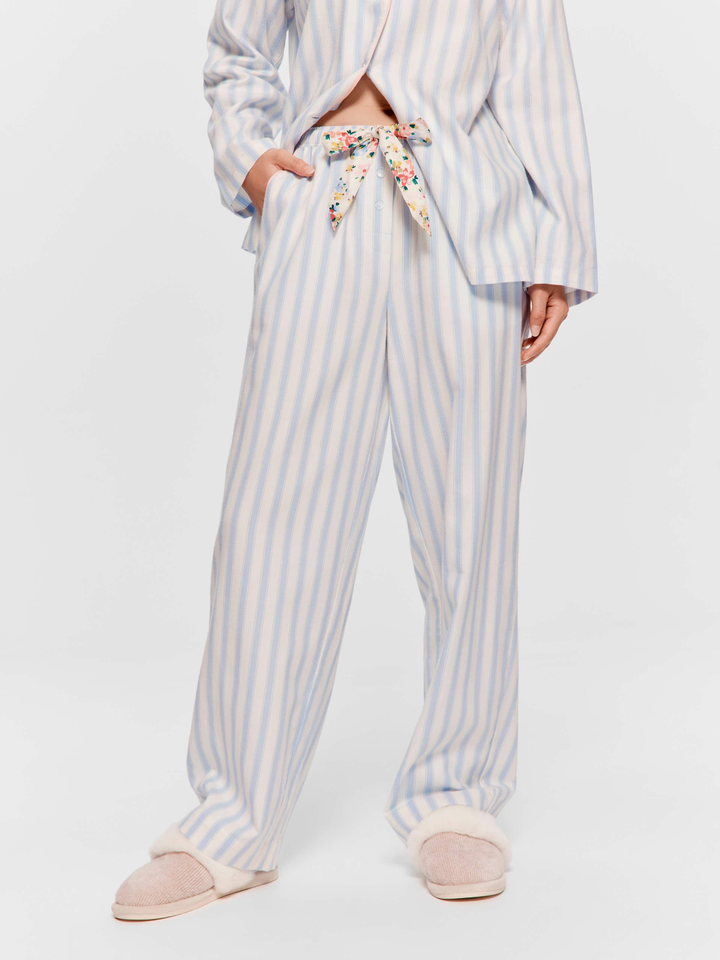 Stripe Floral Trim 100% Cotton Classic Pj Pant