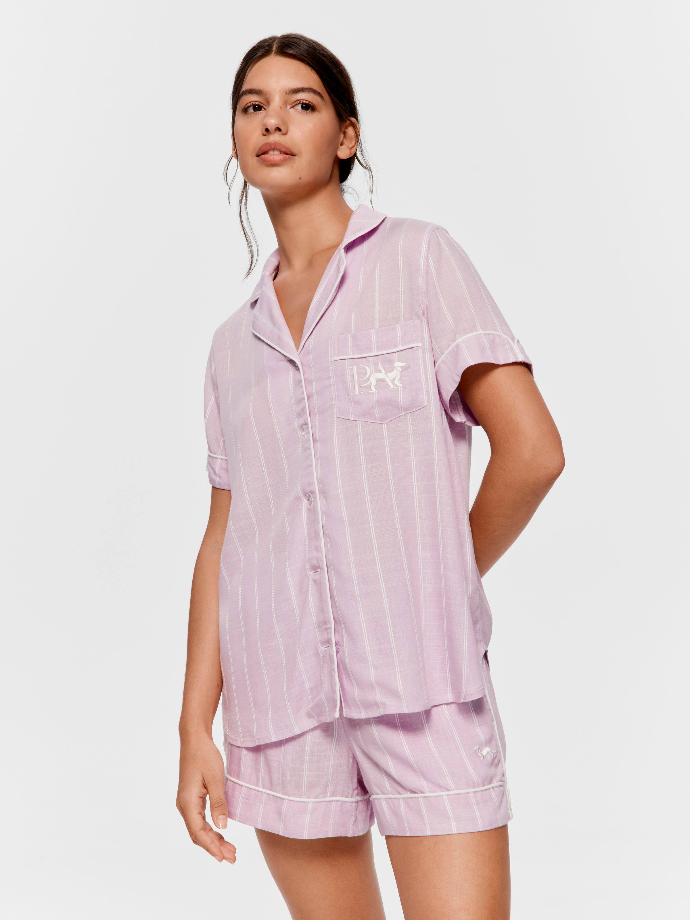 Lavender Textured Viscose Short Sleeve Shirt